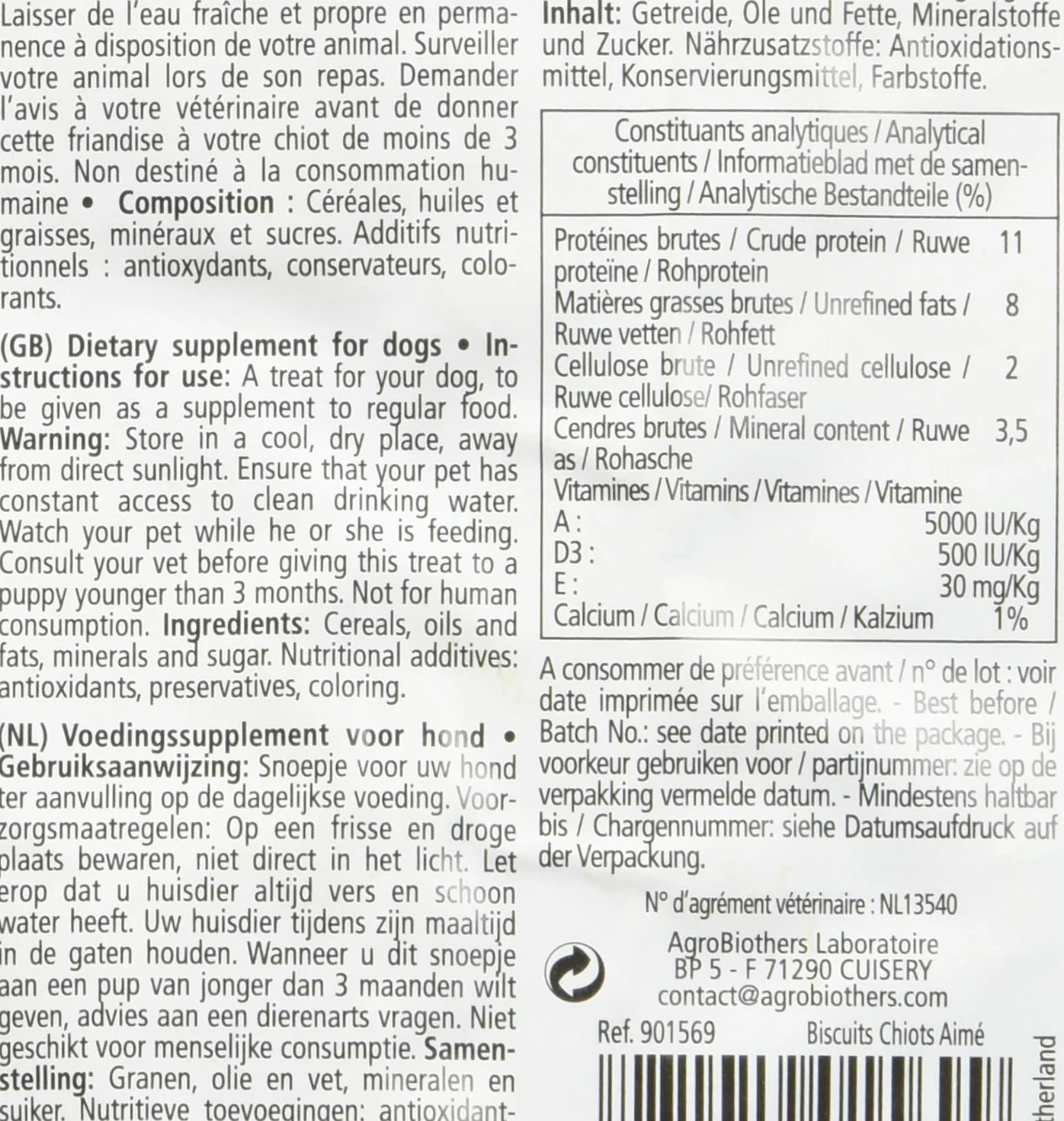 Aimé Biscuits Petits Os 500g Nourriture Calcium pour Chiot et Petit Chien Friandises Sans Conservateurs