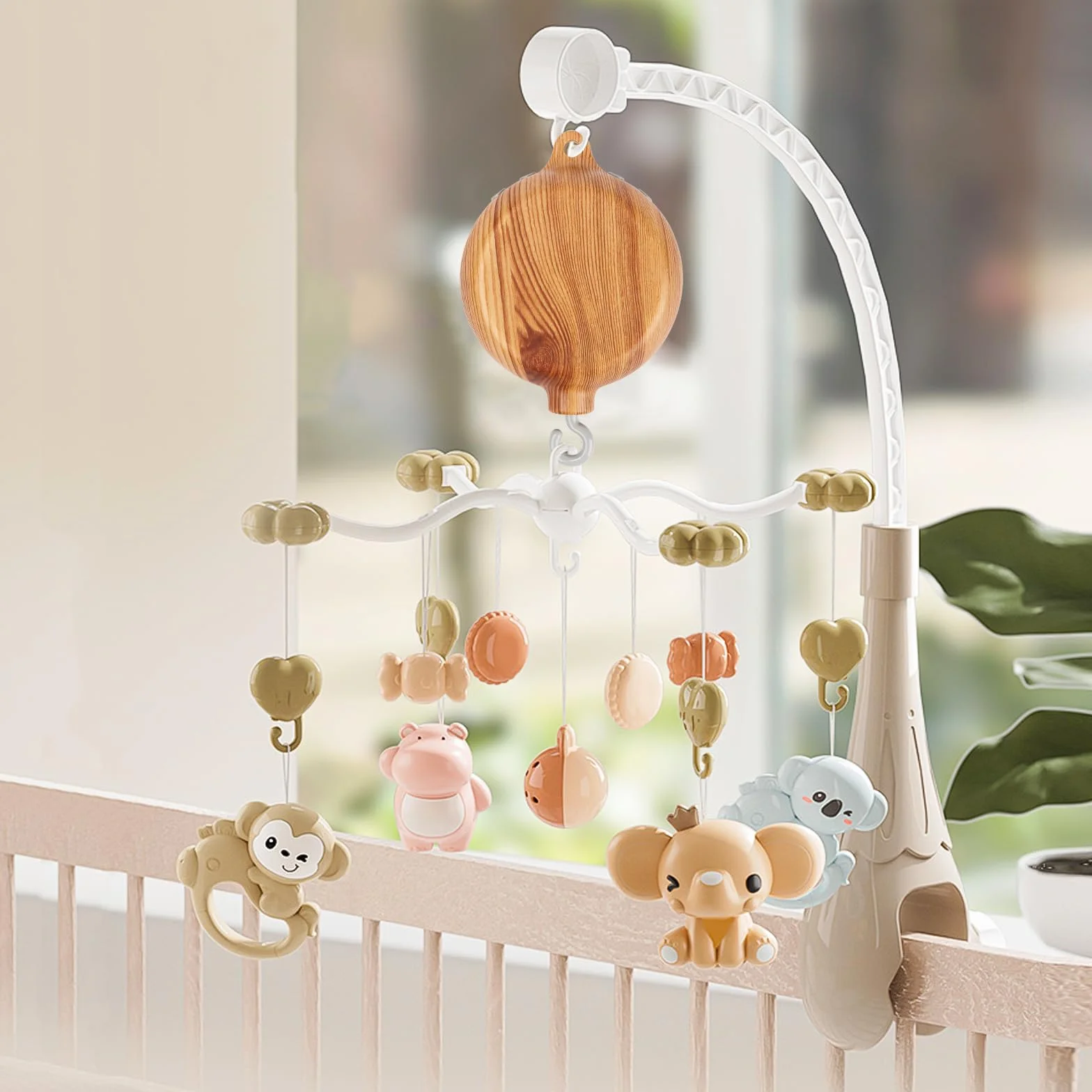Boîte à musique mobile pour bébé avec crochet rotatif – Jouet de crèche à piles – 35 mélodies