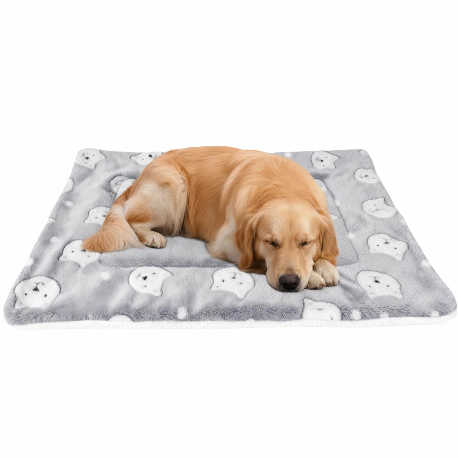 Tapis pour Chien Motif Ours Réversible 79x60 cm Gris Couverture Chaude