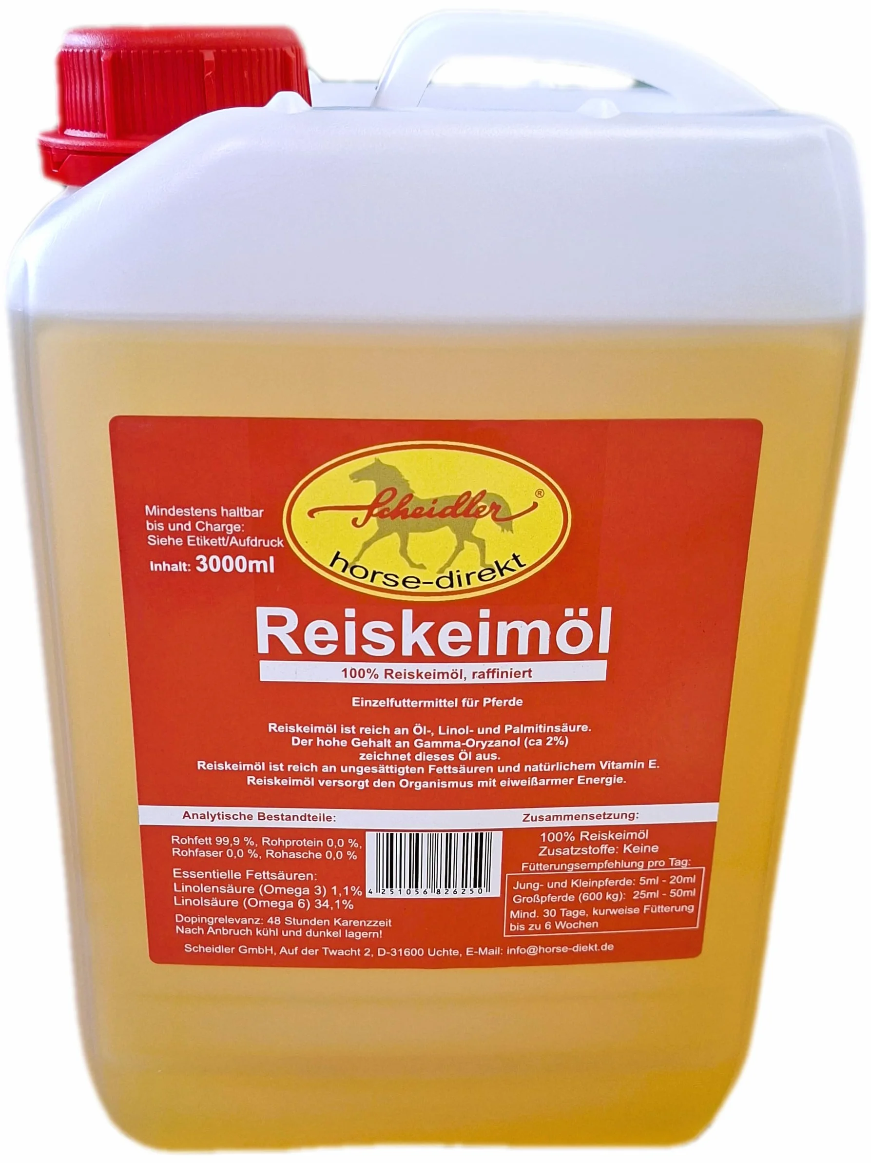 Scheidler Bidon 3 litres Huile Germe de Riz pour Chevaux Développement Musculaire