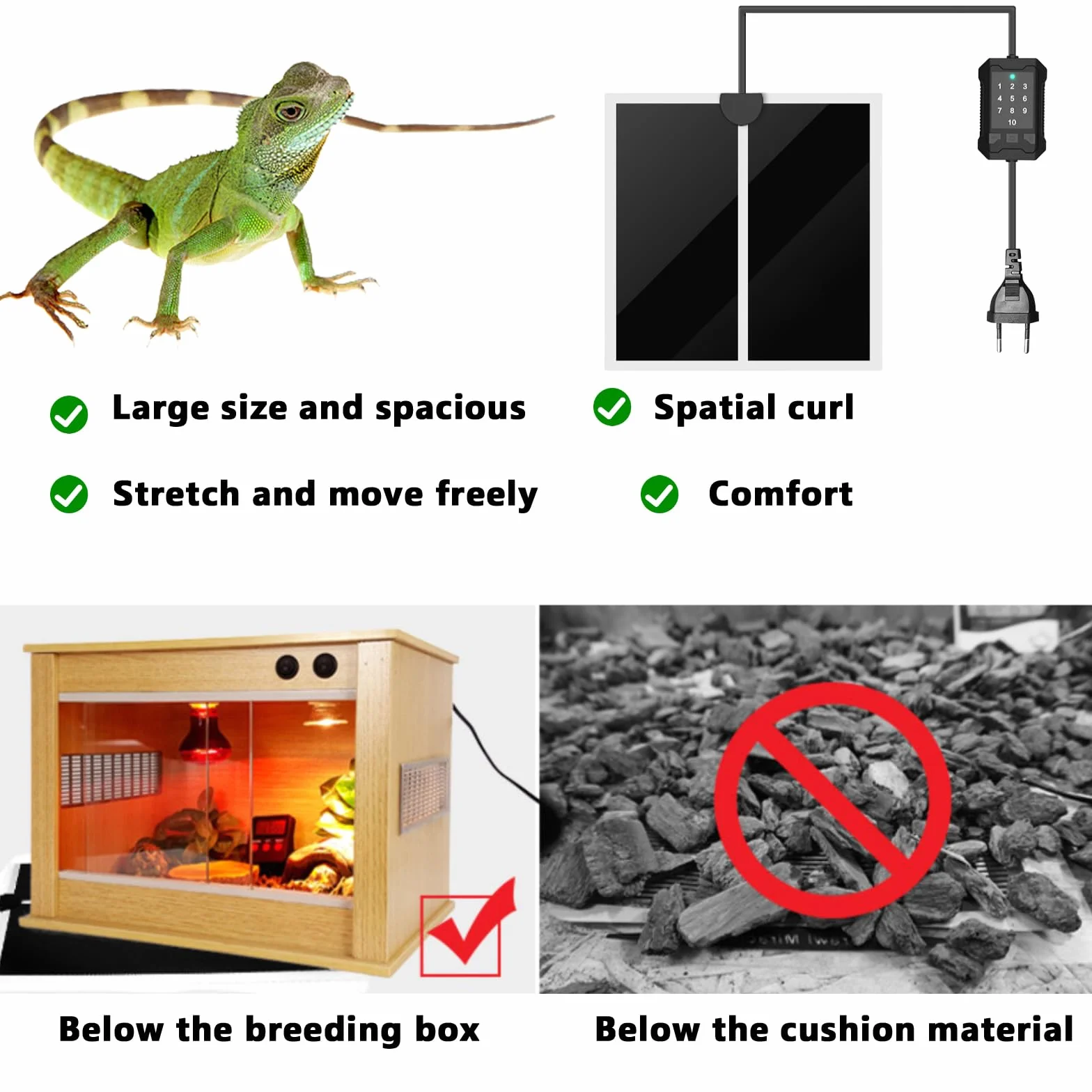 Tapis chauffant pour terrarium avec thermostat 10 niveaux 28 x 28 cm étanche protection surchauffe reptiles