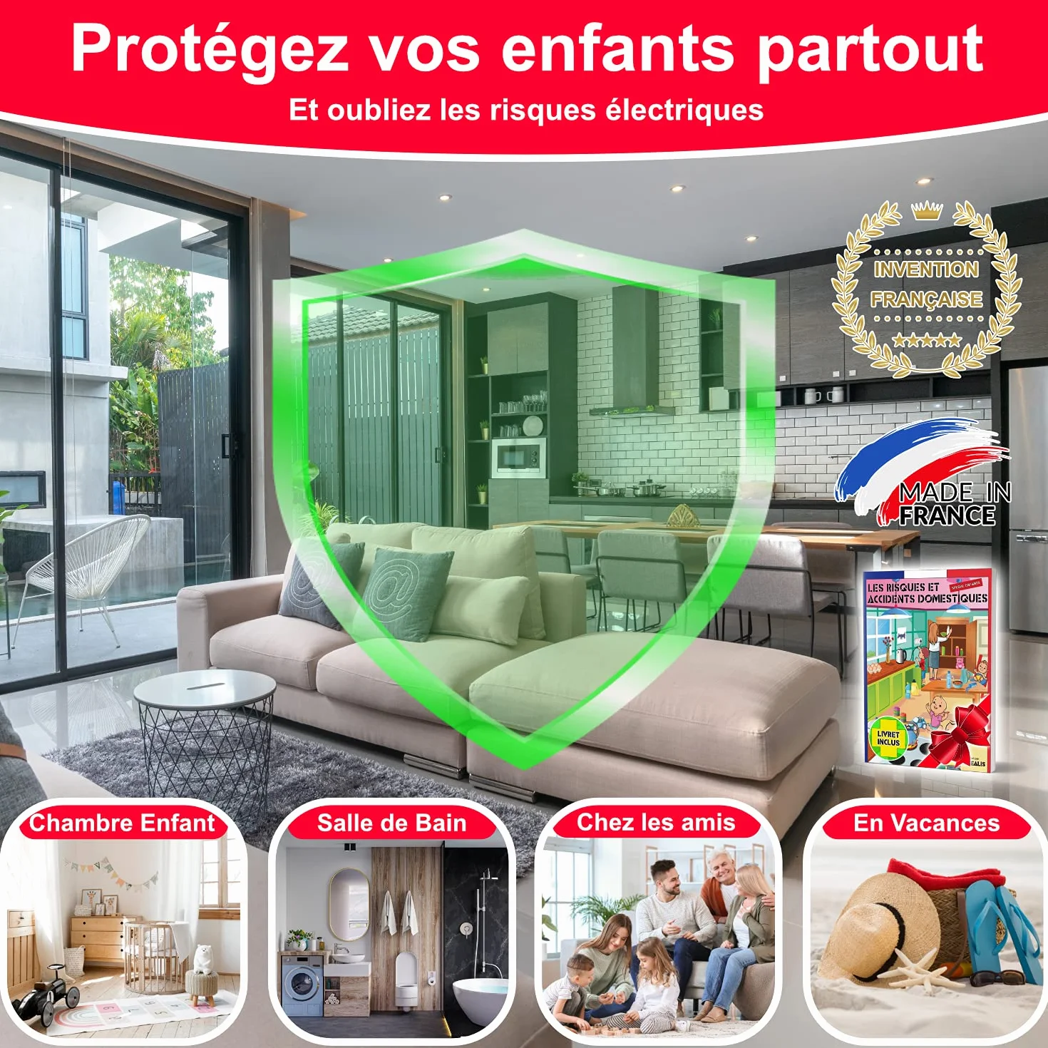 Cache Prise Bébé Français sans Clef Ni Adhésif - Protection Enfant - Cache-Prise Électrique Maison Puériculture