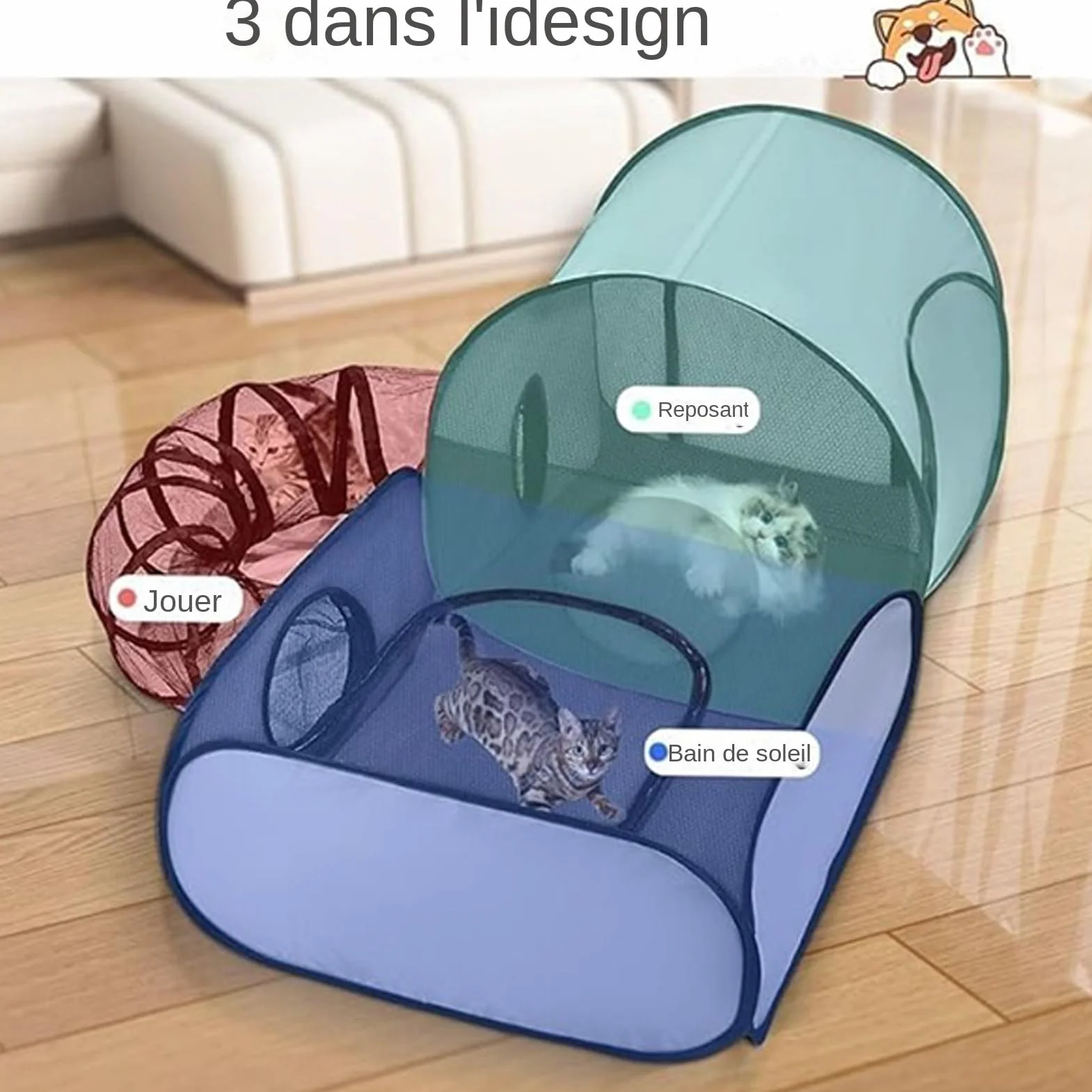 Enclos pour Chat avec Tunnels d'Activités pour Chats et Chiens - Parc Polyvalent pour Camping, Intérieur, Extérieur
