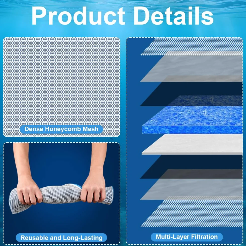 Cotons Filtrants 8D Tampons Mousse Réutilisables Filtre Aquarium Bassins Koi 60×40×1.5 cm