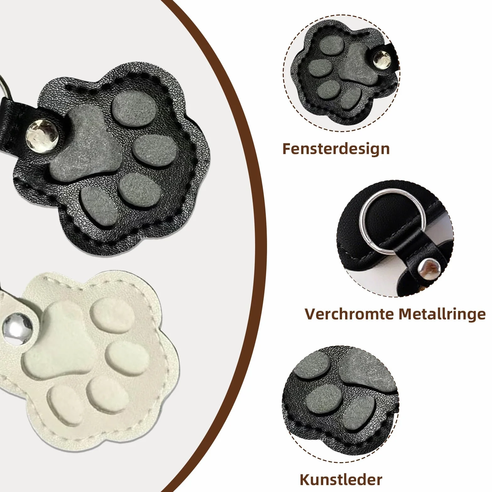 Lot de 2 porte-clés poils d'animaux, pendentif cuir patte chien souvenir