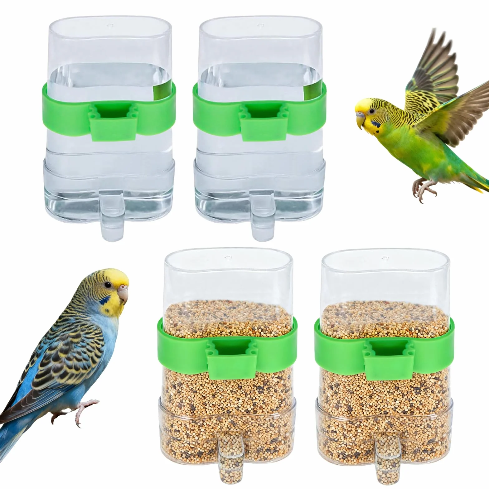 Distributeur Automatique d'eau pour Oiseaux 4 Pièces Transparent Mangeoire Oiseaux Cage