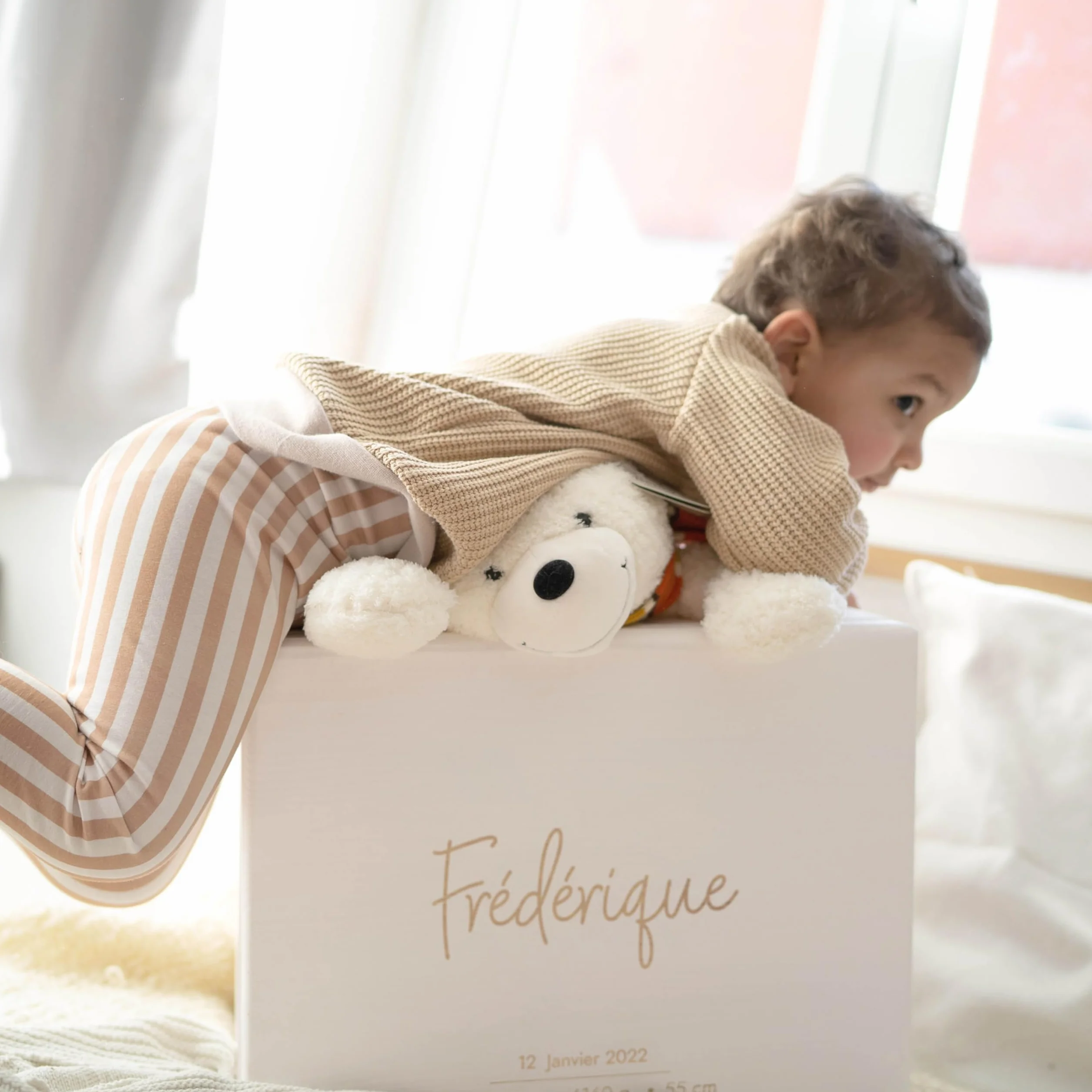 Boîte à souvenir bébé LAUBLUST Sarre Taille XL 40x30x24cm Blanc Bois FSC Cadeau naissance personnalisable