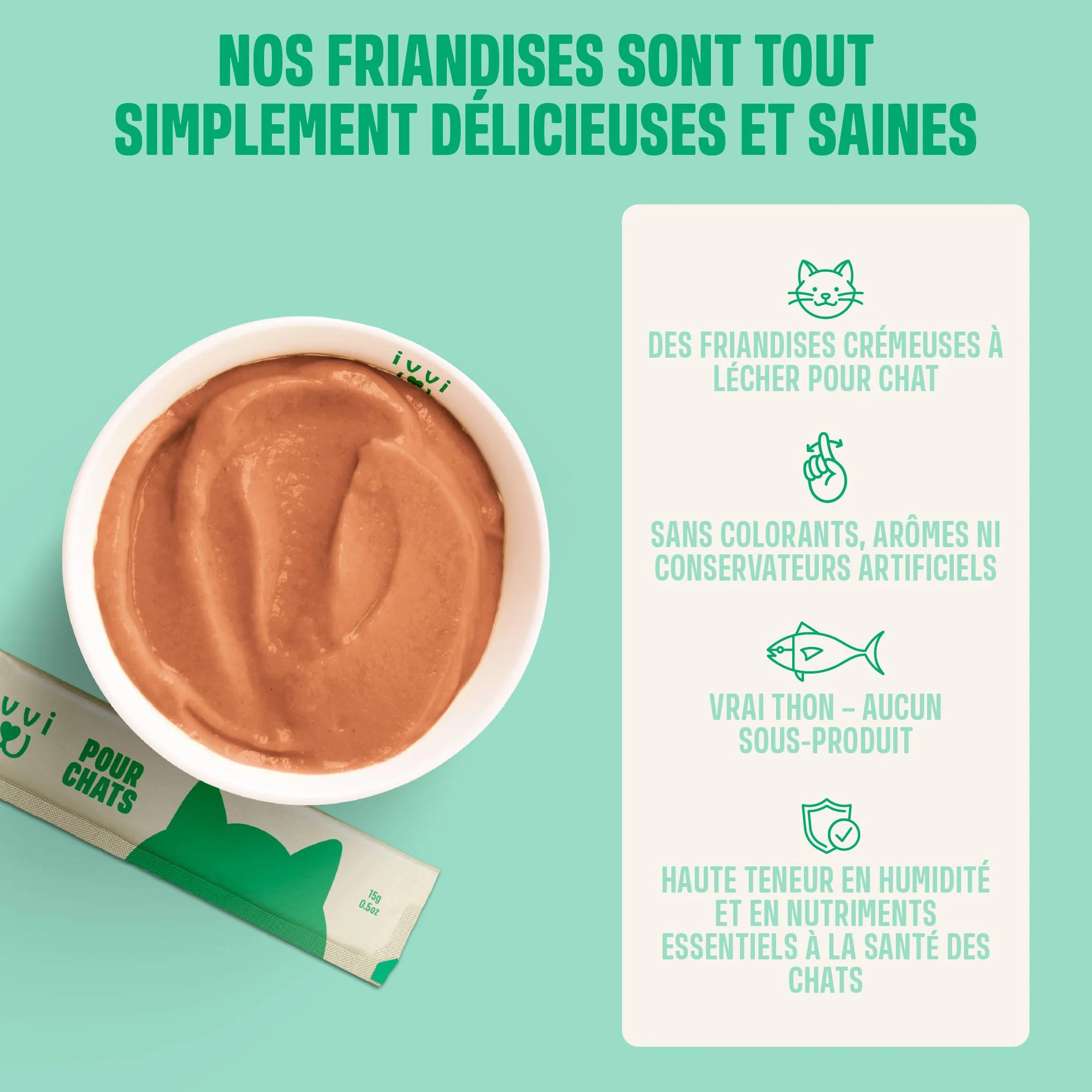 ivvi Essence Digestion pour Chats – 30 Snacks crémeux Thon courge graines de Lin postbiotique – Flore intestinale – 450 g