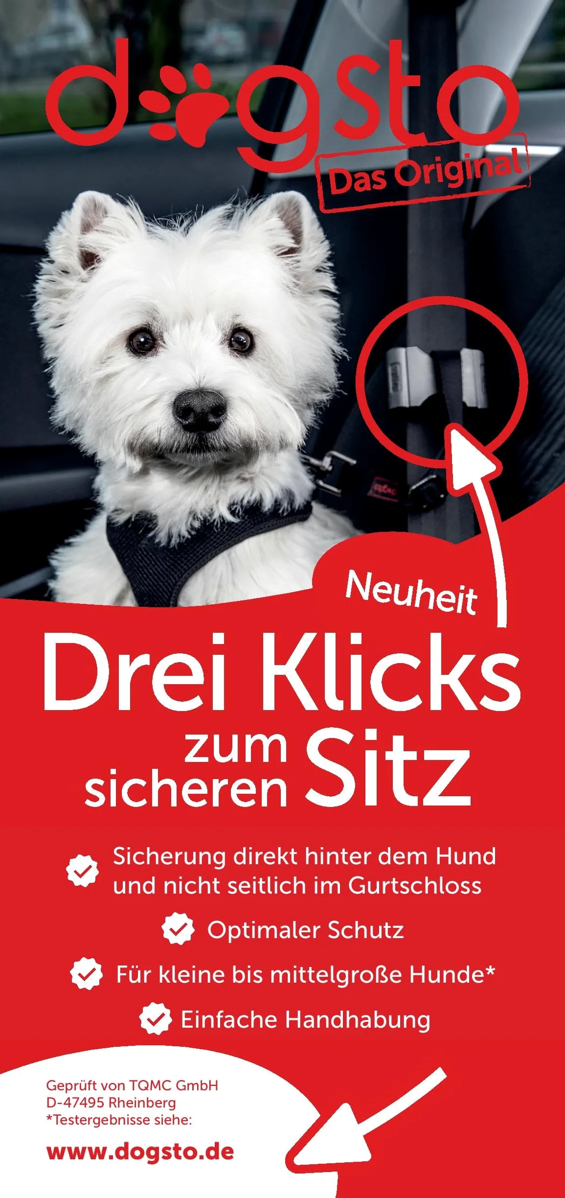 Ceinture de sécurité Dogsto pour Chaque Voiture avec Fixation Centrale à la ceinture de sécurité Position Assise idéale