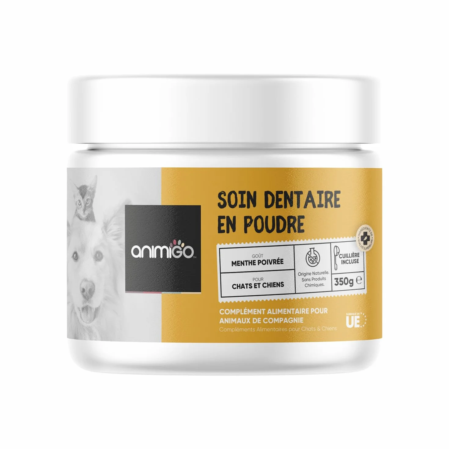 Poudre Soin Dentaire Chien et Chat 350g - Algues Varech Anti Tartre, Plaque Dentaire & Mauvaise Haleine Chien - Nettoyage des Dents Détartrage Efficace À La Menthe Poivrée - Hygiène Bucco-Dentaire
