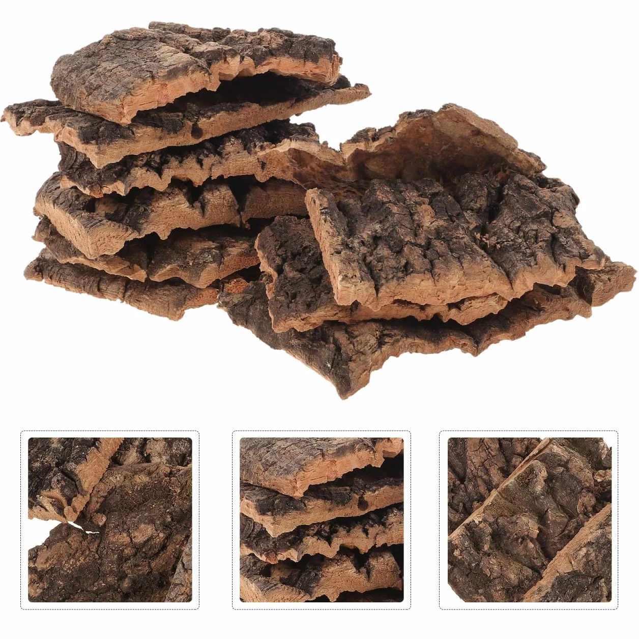 POPETPOP Lot de 10 Décors en Écorce d'arbre pour Terrarium Reptiles Lézards Tortues 3.94x3.54x0.20In
