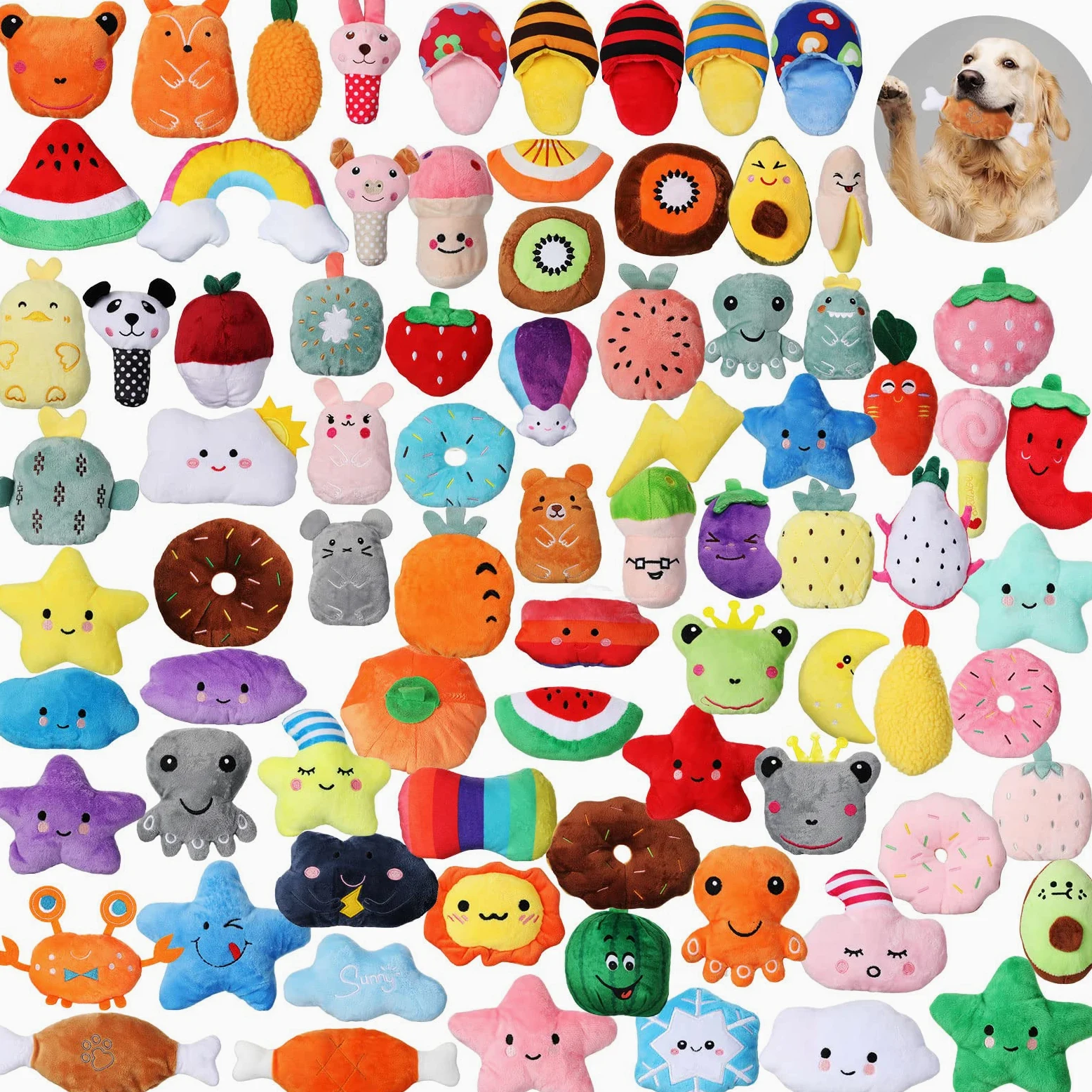 Hungdao Lot de 80 jouets couineurs en vrac pour chiens de petite et moyenne taille - Jouets en peluche avec couineurs pour chiots et chiots (style nouveau)