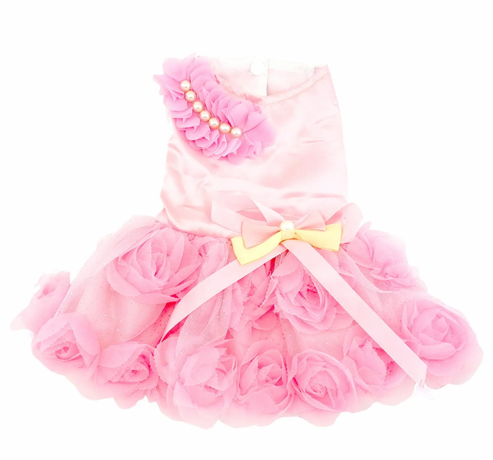 PAIDEFUL Robe pour Petit Chien Fille Jupe Tutu en Dentelle à Fleurs Roses Soyeux Mariée Anniversaire Chihuahua Rose S