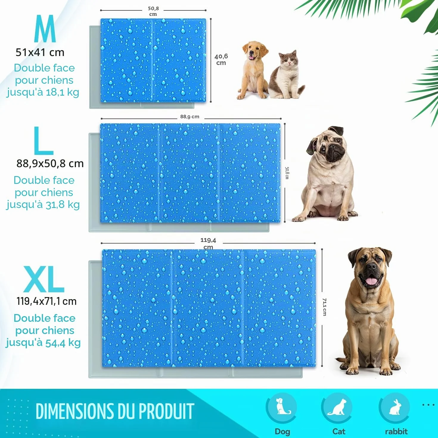 Zellar Tapis Rafraichissant Chien L 90x50cm Auto-refroidissant Gel Non-Toxique Grand Tapis Refroidissement