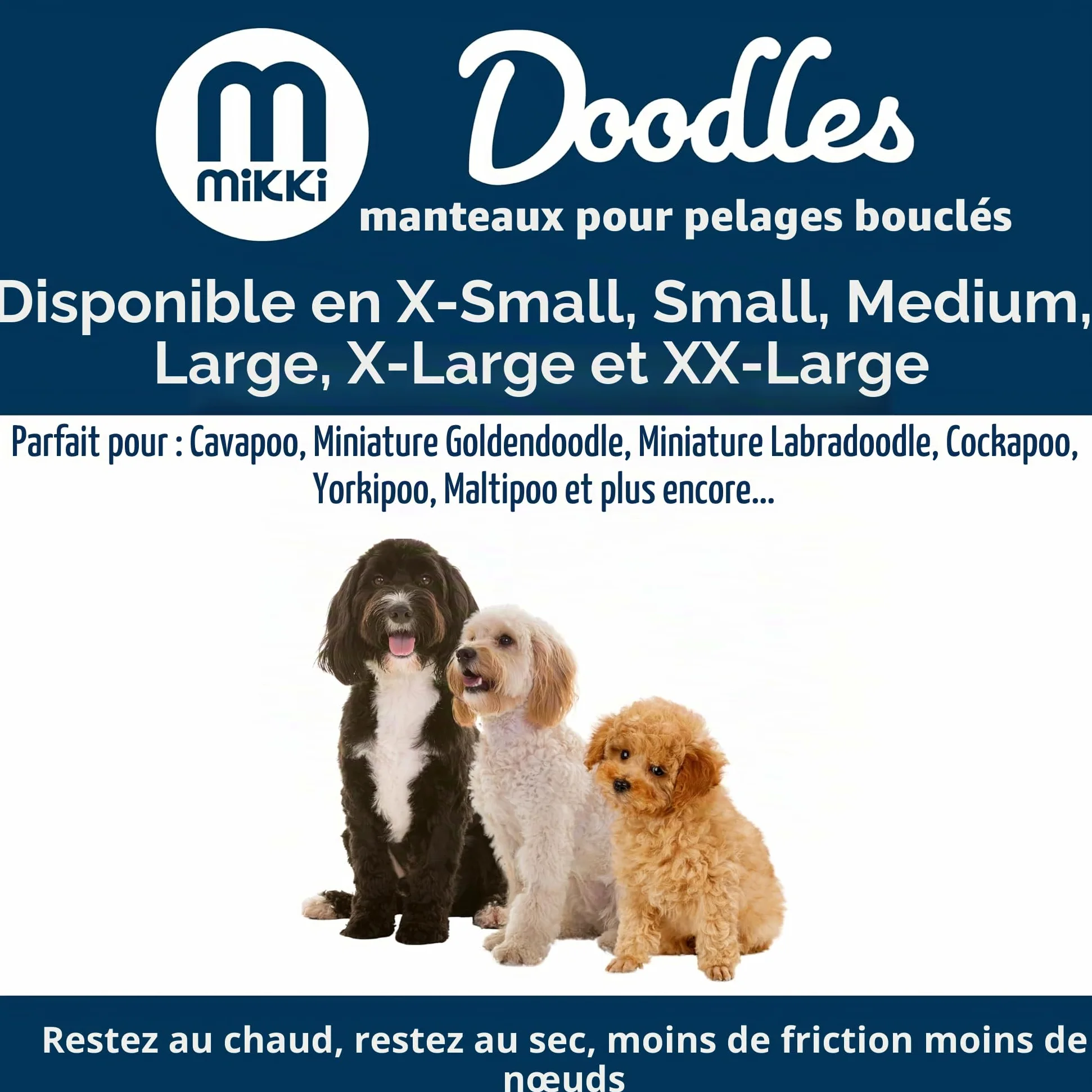 Imperméable pour Chien Mikki Doodles, imperméable, Coupe-Vent, Doublure Soyeuse, Moins de Friction Signifie Moins de nœuds et d'enchevêtrements, Taille M