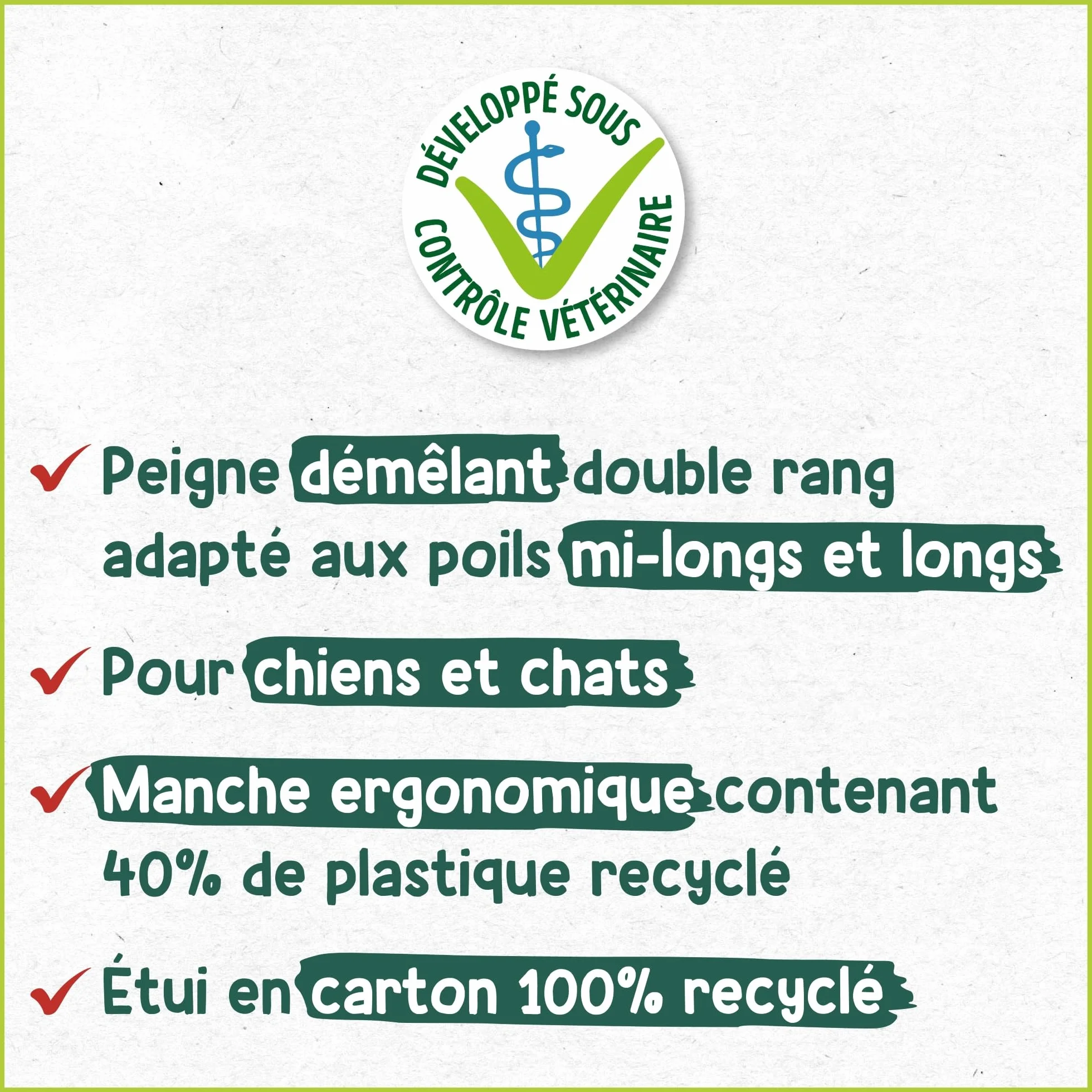 HOPI Peigne Double Rang Démêlant Chien Chat - Dents Rotatives Acier Inoxydable - Toilettage Poils Longs Mi-Longs