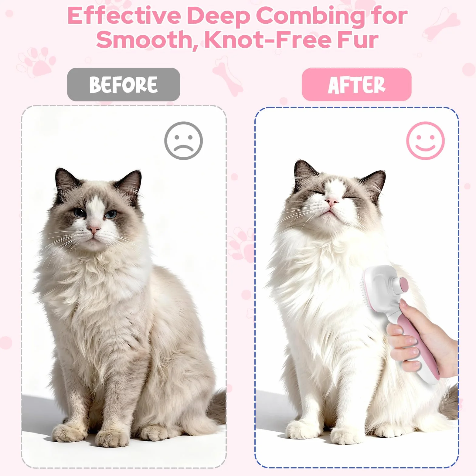 Zivacate Brosse Chat Chien Épilation Autonettoyante Poils Morts Manche Antidérapant Rose-Blanc