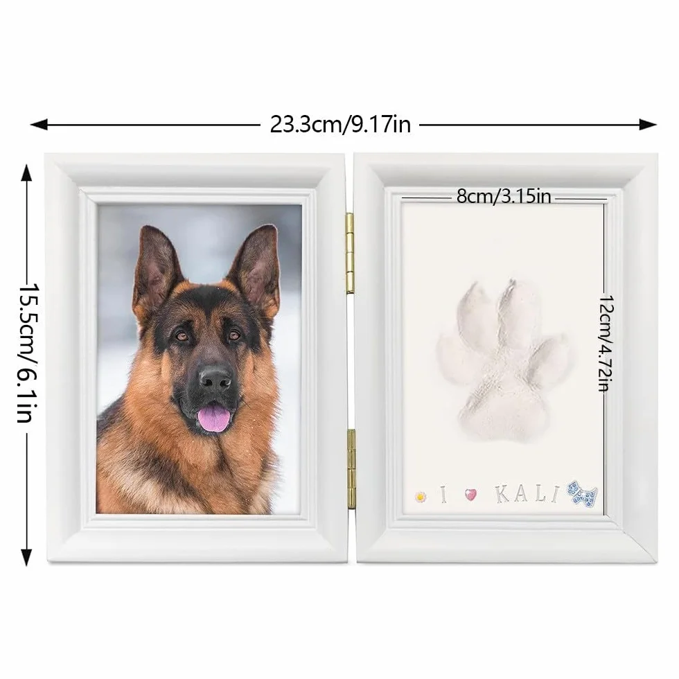 Cadre photo commémoratif pour animaux de compagnie motif empreintes chien chat blanc