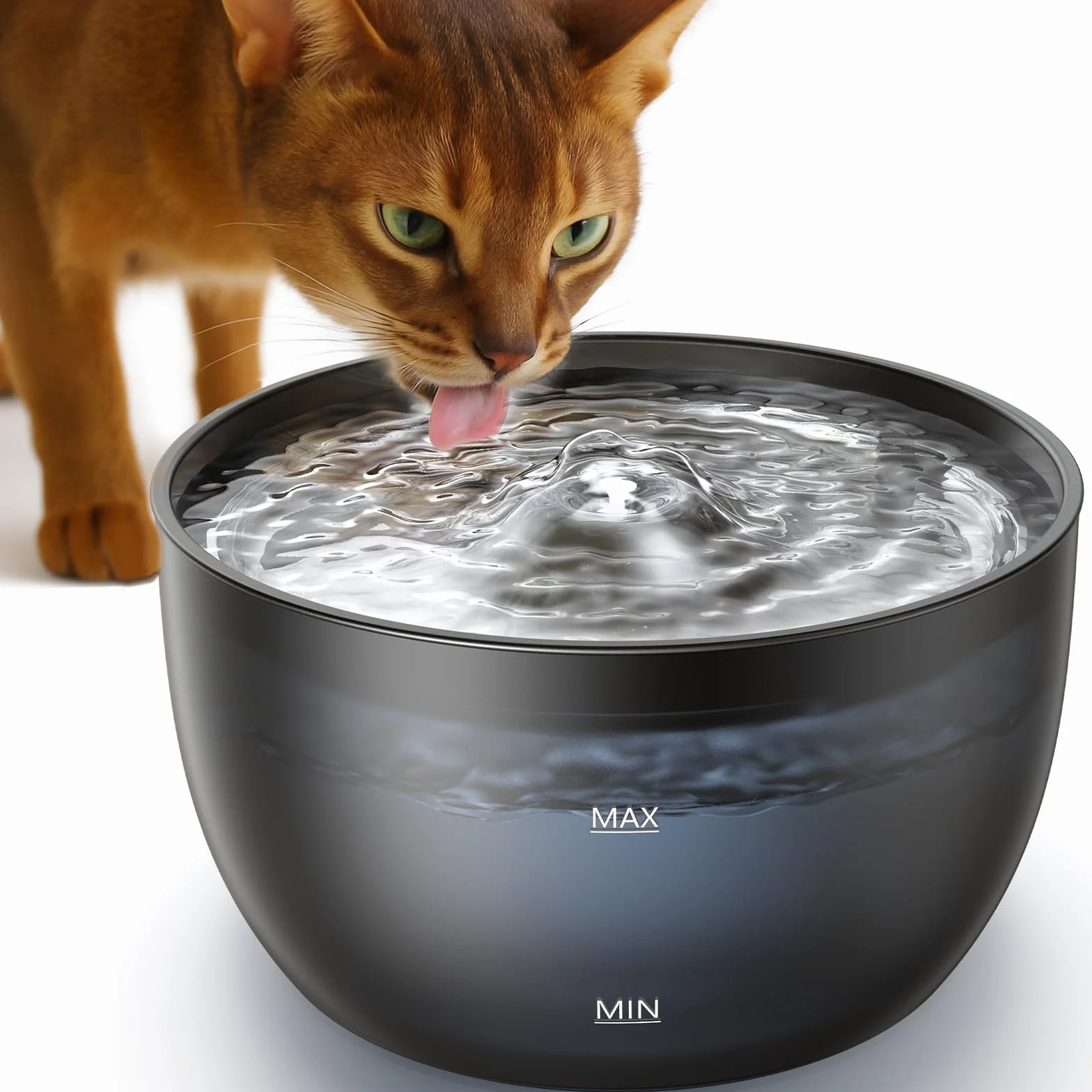 Fontaine à Eau pour Chats Silencieuse 3L FEELNEEDY Automatique avec Filtre Charbon - Gamelle Acier Inoxydable Noir