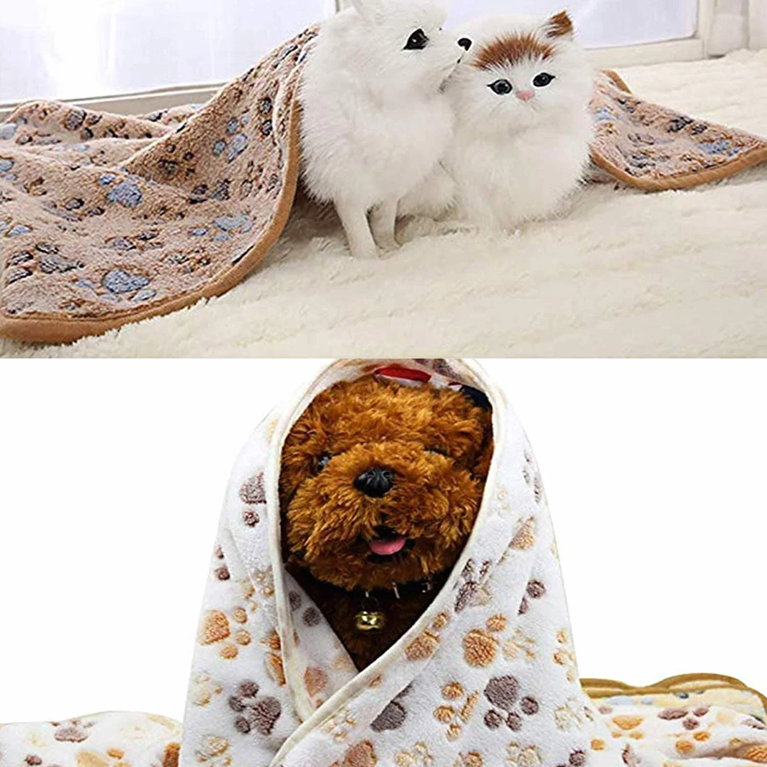 Lot de 3 couvertures en polaire pour animal de compagnie 76 x 104 cm Blanc crème Rose Marron