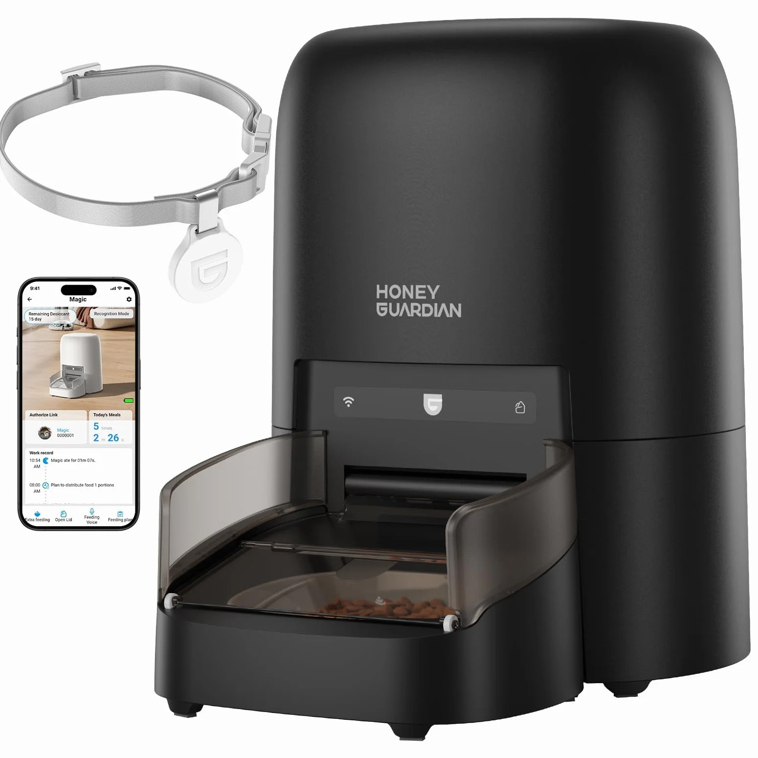Distributeur Croquettes Chat Automatique RFID WiFi, 4.6L Bol Céramique, Reconnaissance Chat