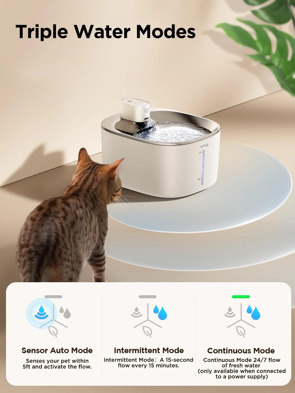 Fontaine à Eau pour Chat sans Fil 4L avec Détecteur de Mouvement, Distributeur Automatique pour Chats et Chiens, Batterie 4000mAh, 2 Filtres