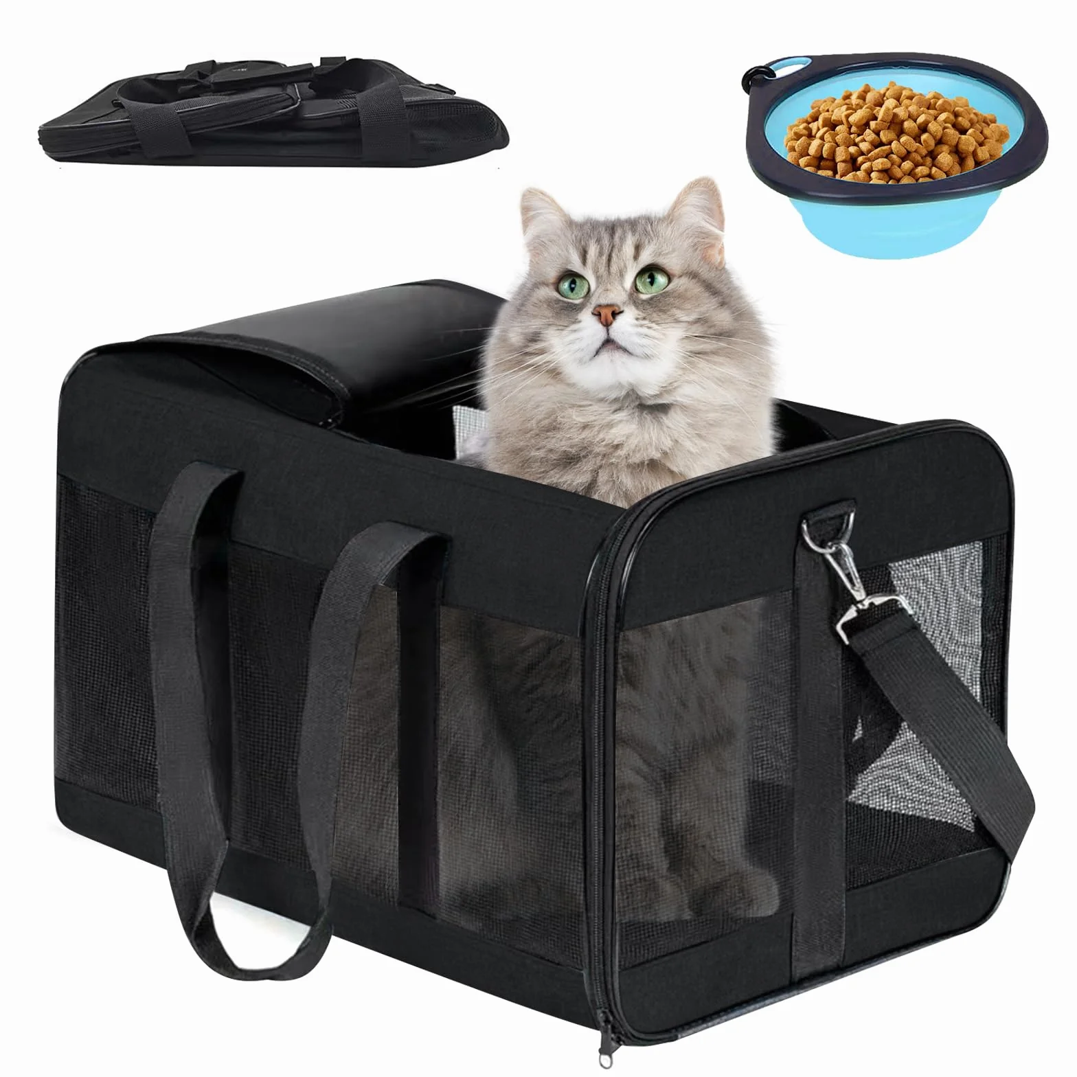 BYZESTY Pliable Boîte de transport pour chien et chat 42x27x28 cm avec gamelle