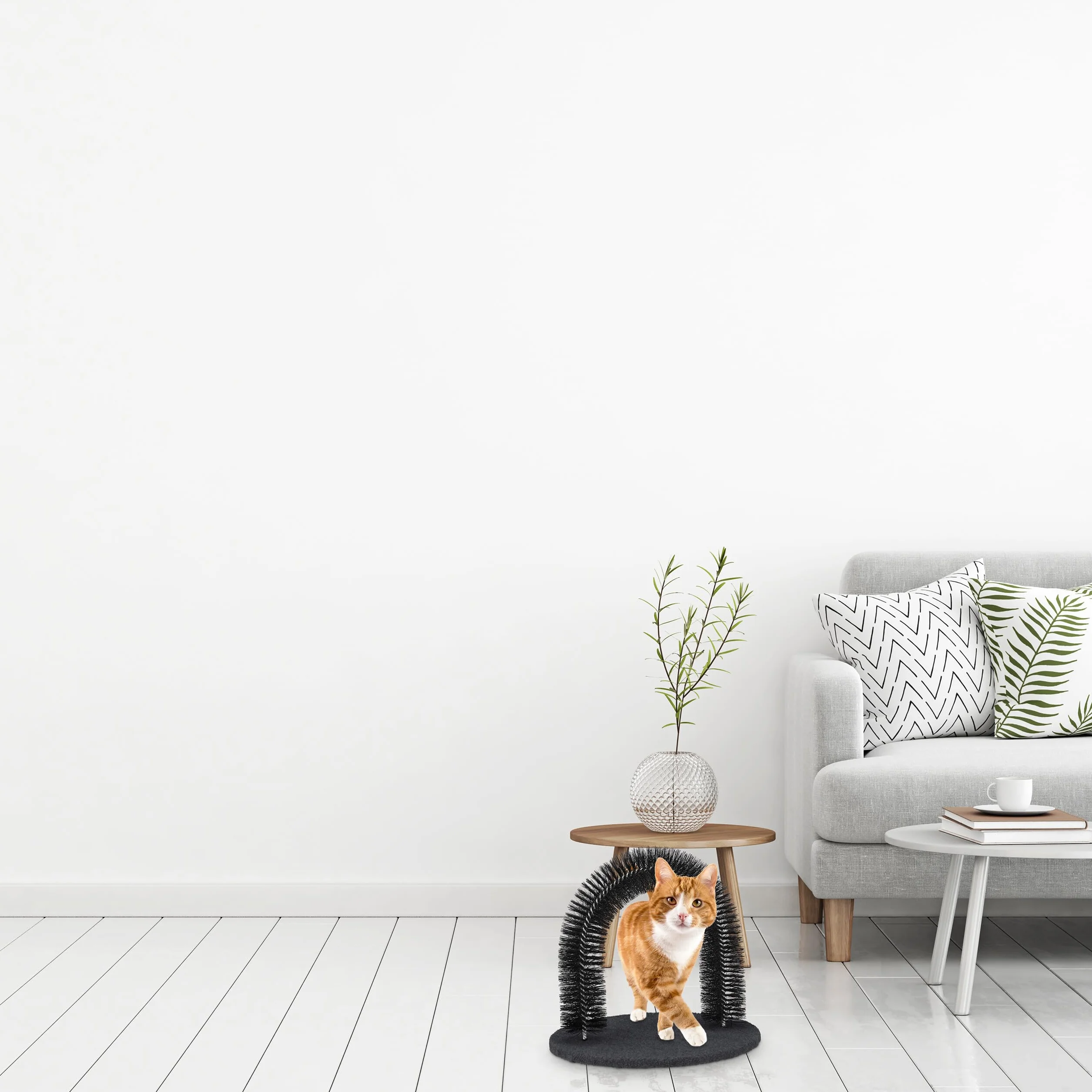 Relaxdays Arche pour Chat Ronde avec Herbe aux Chats 34 x 36 x 28,5 cm Grattoir Noir
