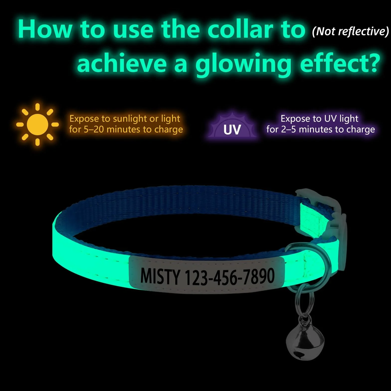 Collier phosphorescent personnalisé pour chat avec nom et numéro de téléphone, collier lumineux réglable à dégagement rapide