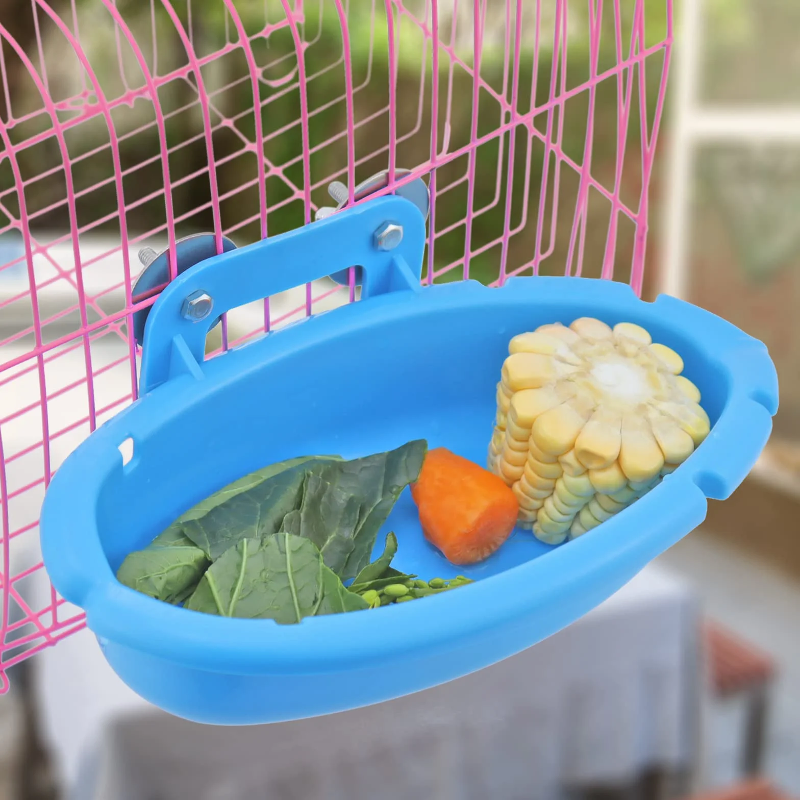 Baignoire Oiseaux Suspendue pour Perruche Canaris Cage Bains d'oiseaux Petits Perroquets (Bleu)