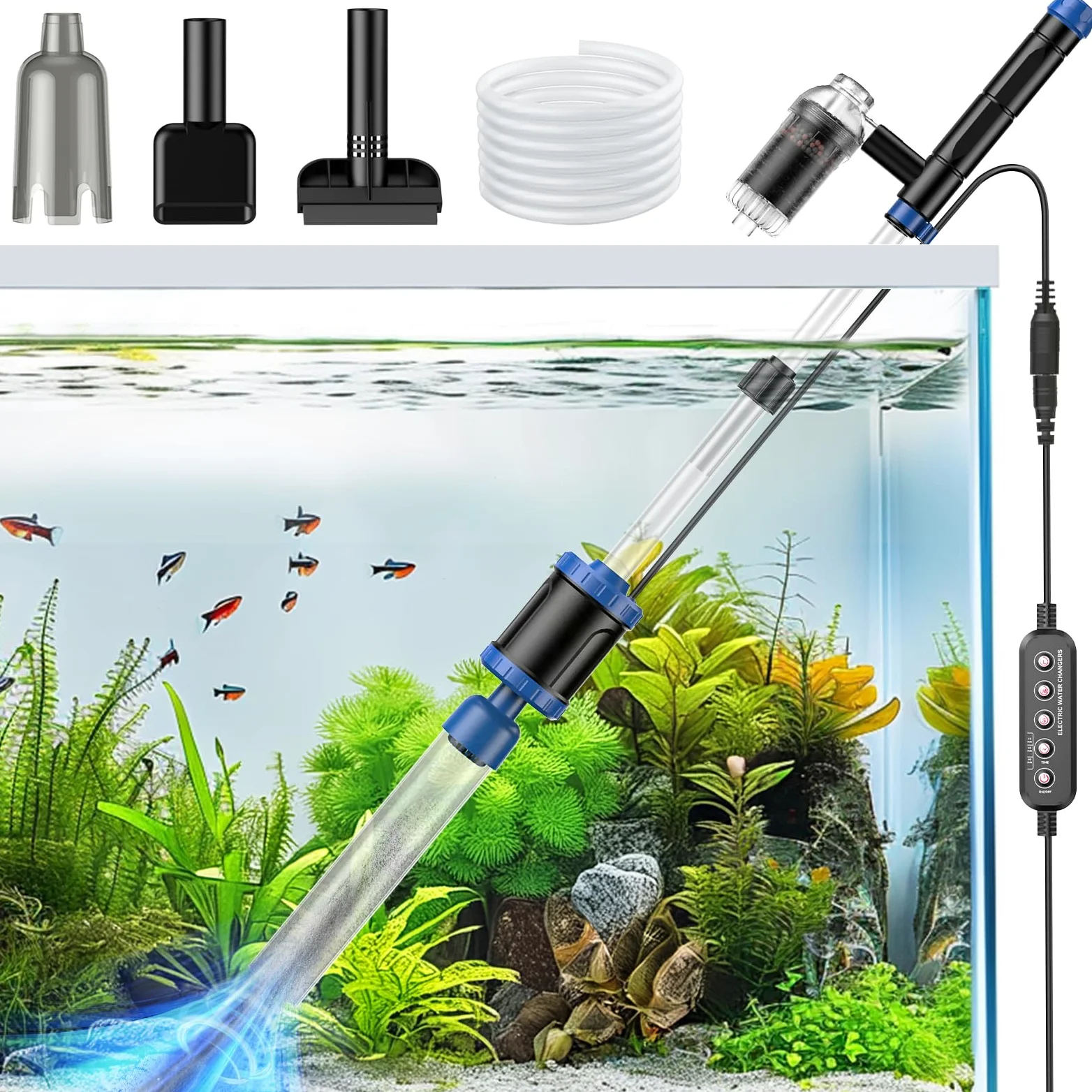 Nettoyeur de gravier électrique 8 en 1 pour aquarium 36 W | Outils de nettoyage multifonctionnels, changement d'eau, lavage du sable, filtration de l'eau, nettoyage du verre