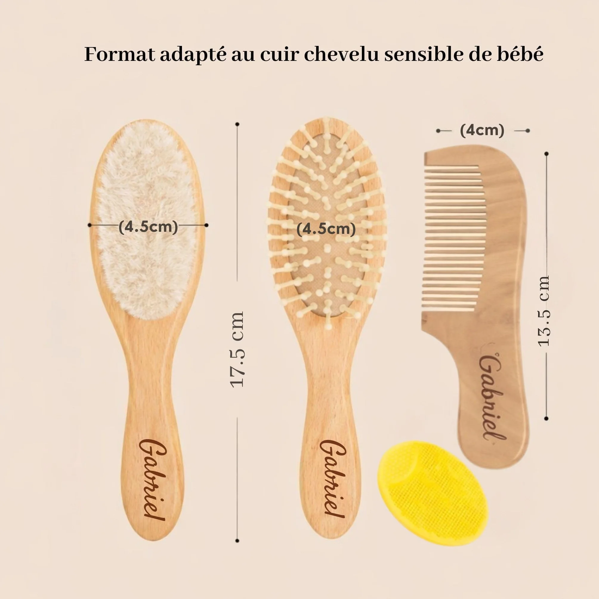 Brosses & Peigne bébé personnalisés Prénom Gravé Trousse de toilette bébé Prénom Brodé Ensemble 5 pièces