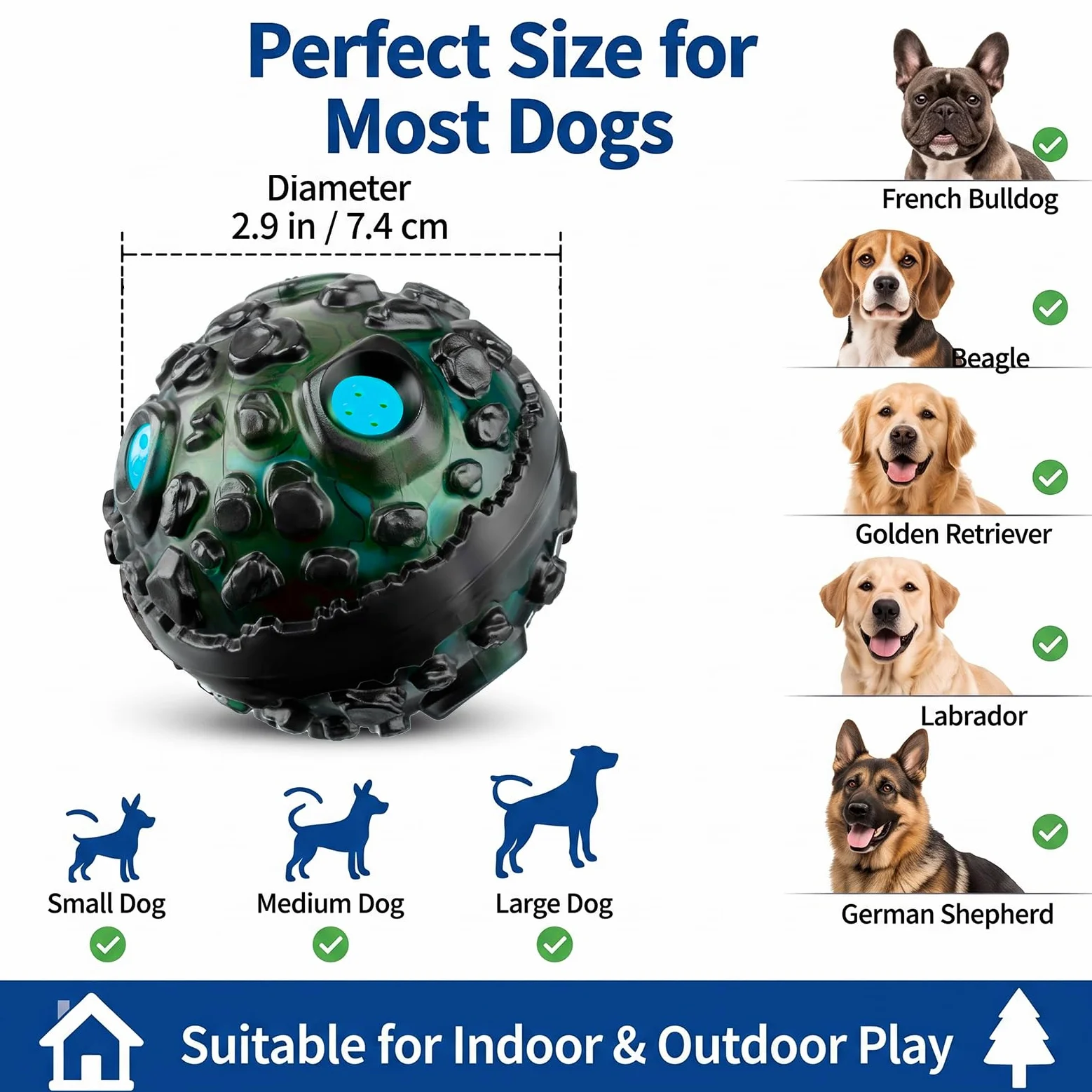 Honoson Lot de 4 balles à mâcher agressives pour chien – Jouet interactif indestructible avec rire qui couine – Jouet à mâcher en caoutchouc élastique pour chiens de petite, moyenne et grande taille