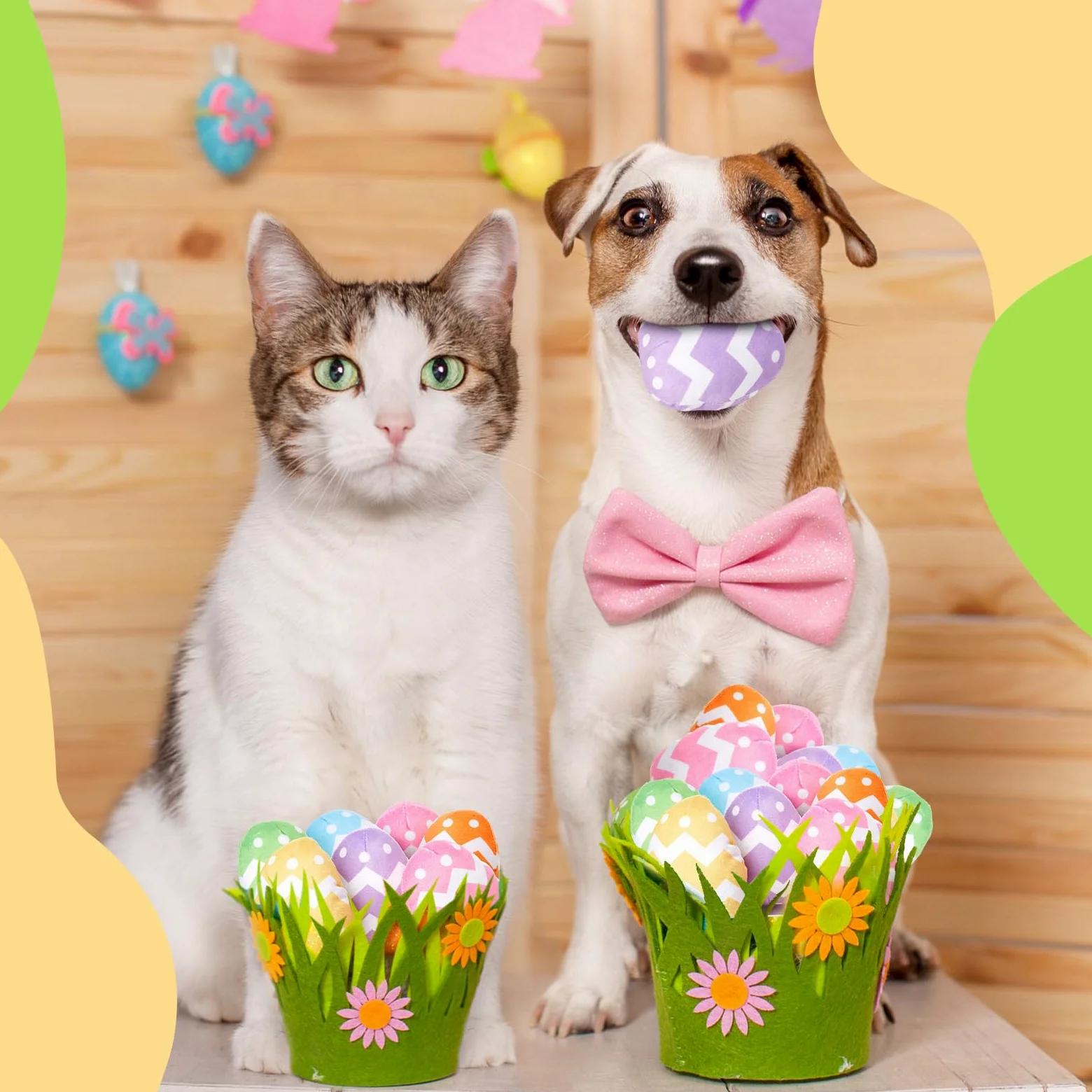 Leyndo Lot de 24 œufs de Pâques pour chien - Jouet couineur en peluche pour chien - Jouets en peluche pour chiens de taille moyenne et petite - Jouets à mâcher - Costume de Pâques pour animal