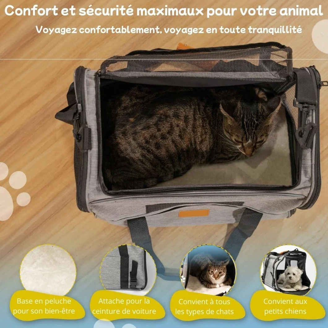 Sac de Transport pour Chat et Chien - Caisse Pliable Homologué Avion avec Bol et Couverture