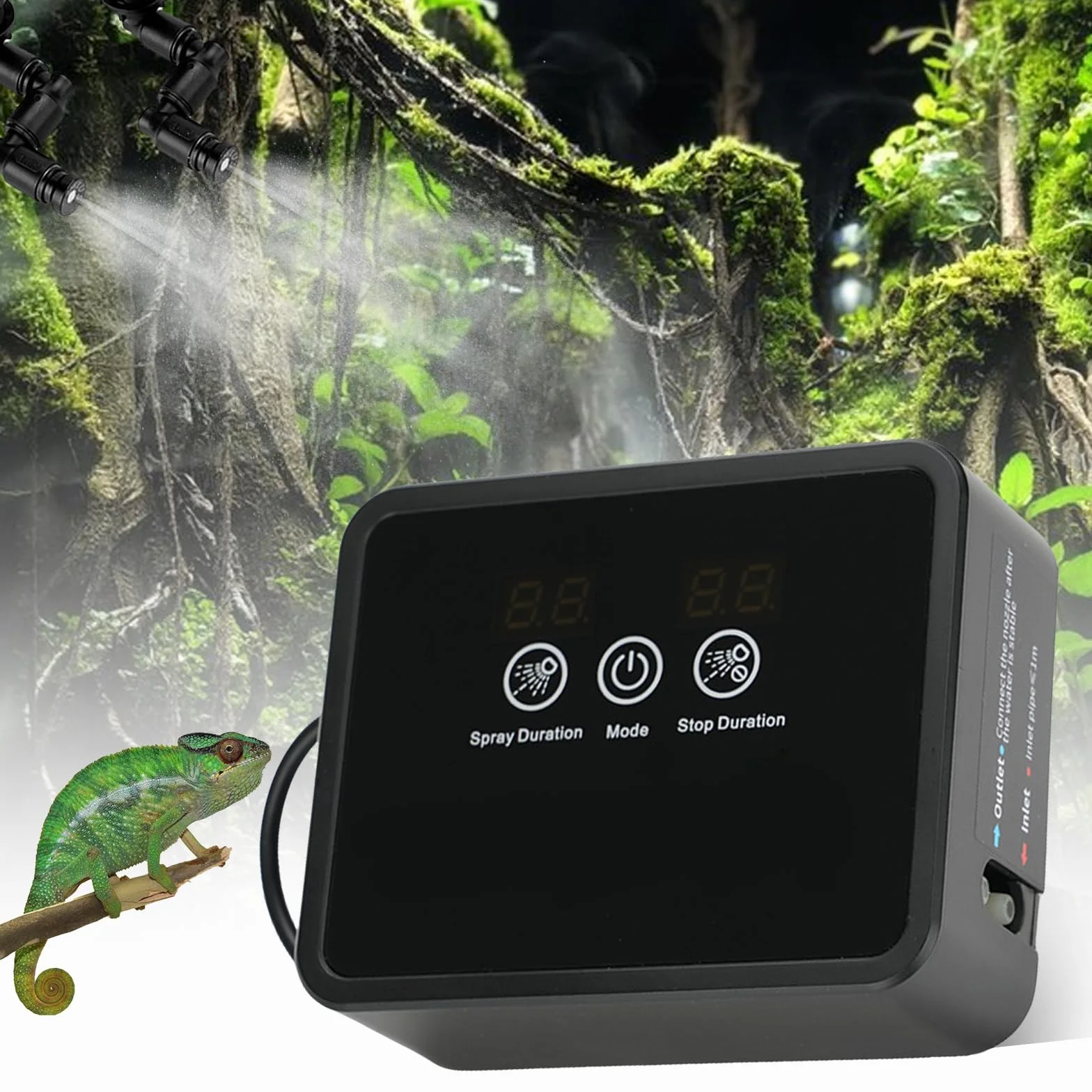 Humidificateur intelligent pour reptiles - Système d'arrosage pour terrarium avec minuterie et buses de pulvérisation
