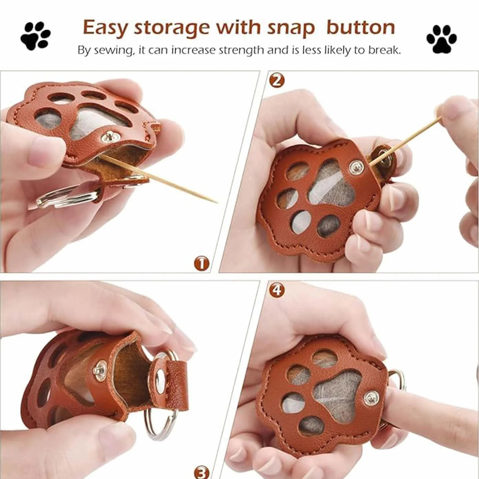 Porte-clés en Fourrure pour Animaux de Compagnie, Boîte à Souvenirs en Cuir Forme Patte de Chat