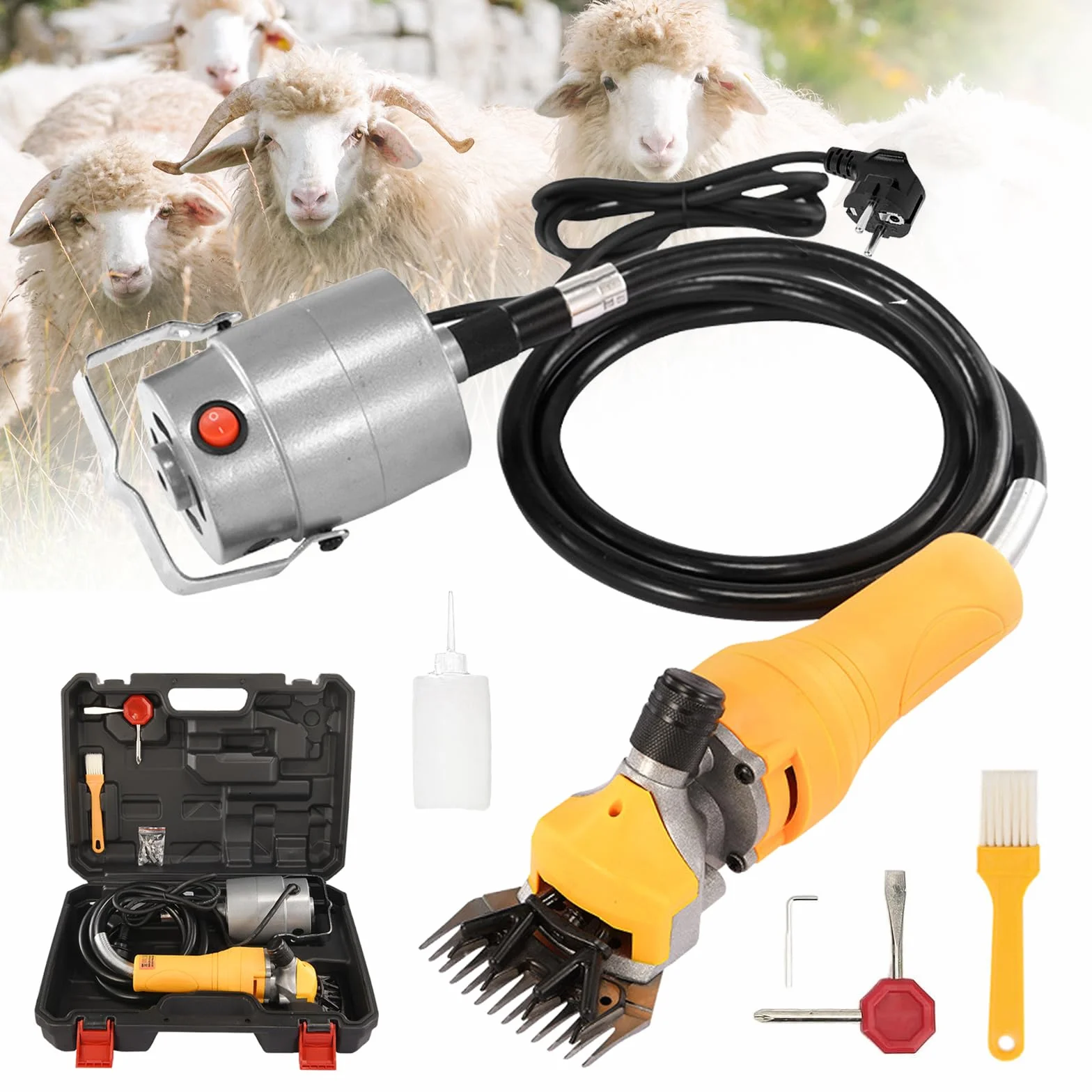 Tondeuse à Moutons 1000W Électrique, 13 Dents 2400 Tr/min, Cordon 2.8m pour Moutons Chèvres Alpagas