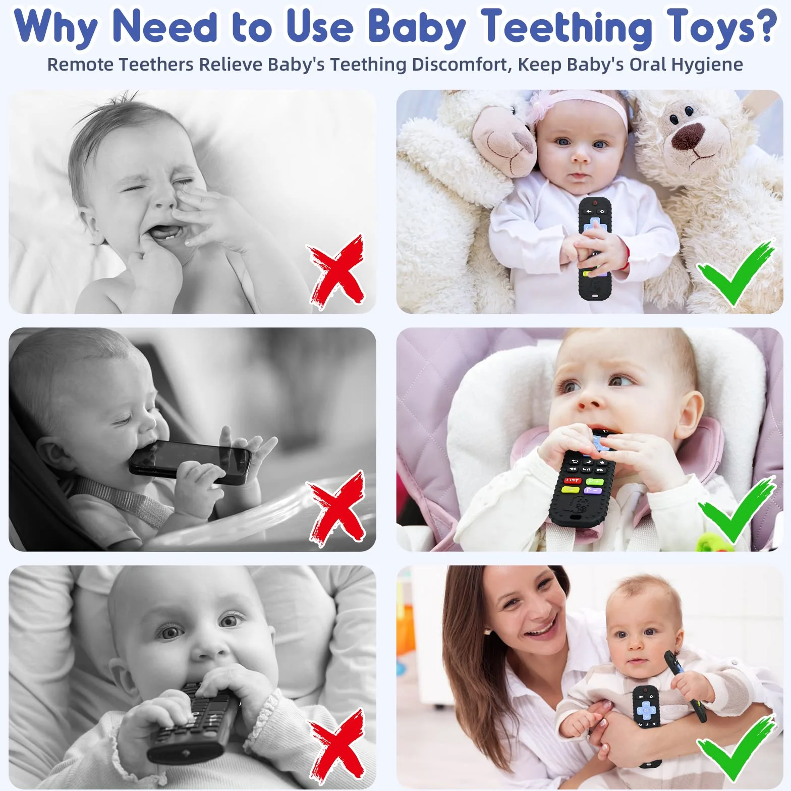 Soulagement des Dentition Jouet pour Bébés 3-12 Mois Télécommande en Silicone Sensoriel Noir