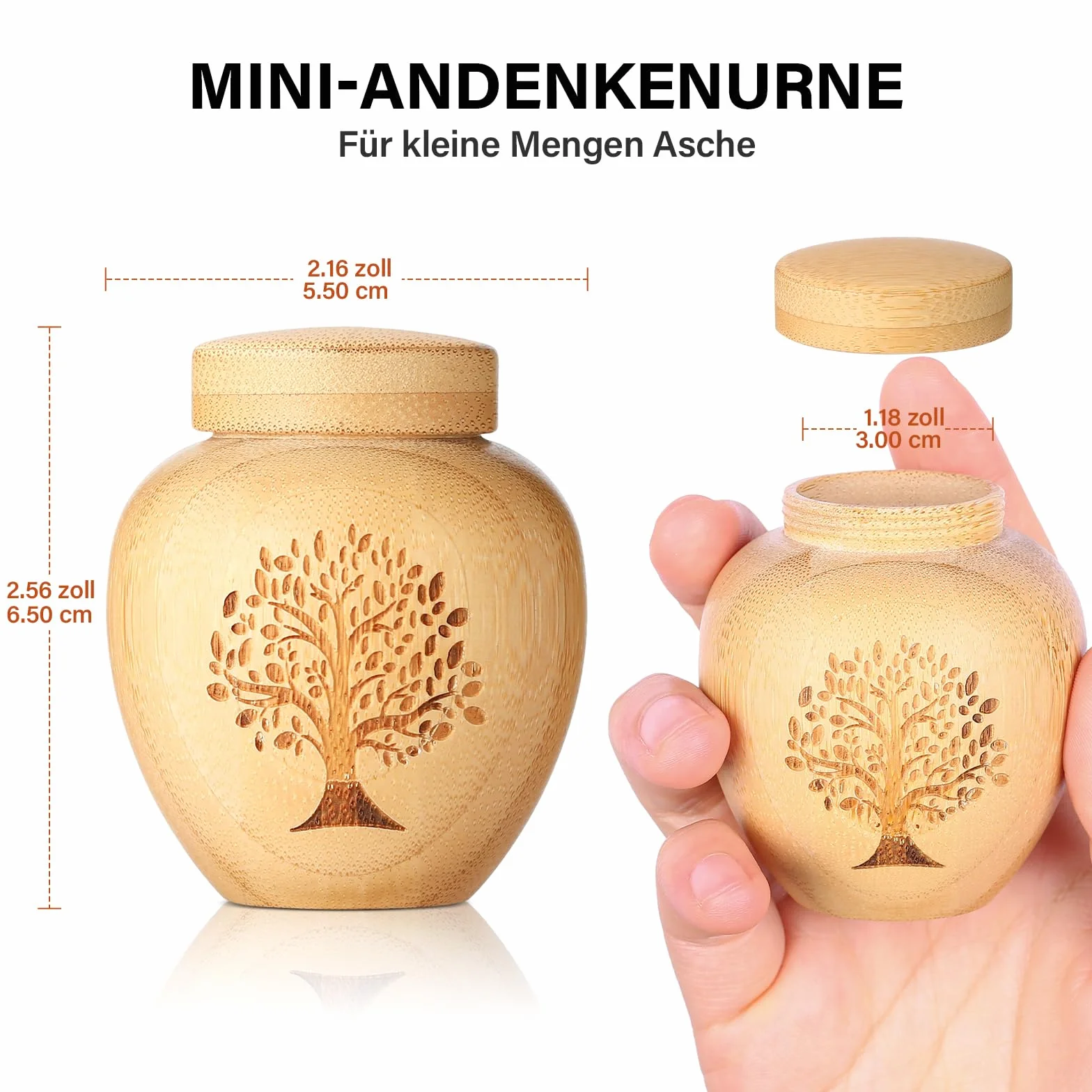 Urne funéraire en Bambou pour Cendres humaines et animaux, Mini Urne de crémation avec Motif Arbre de Vie