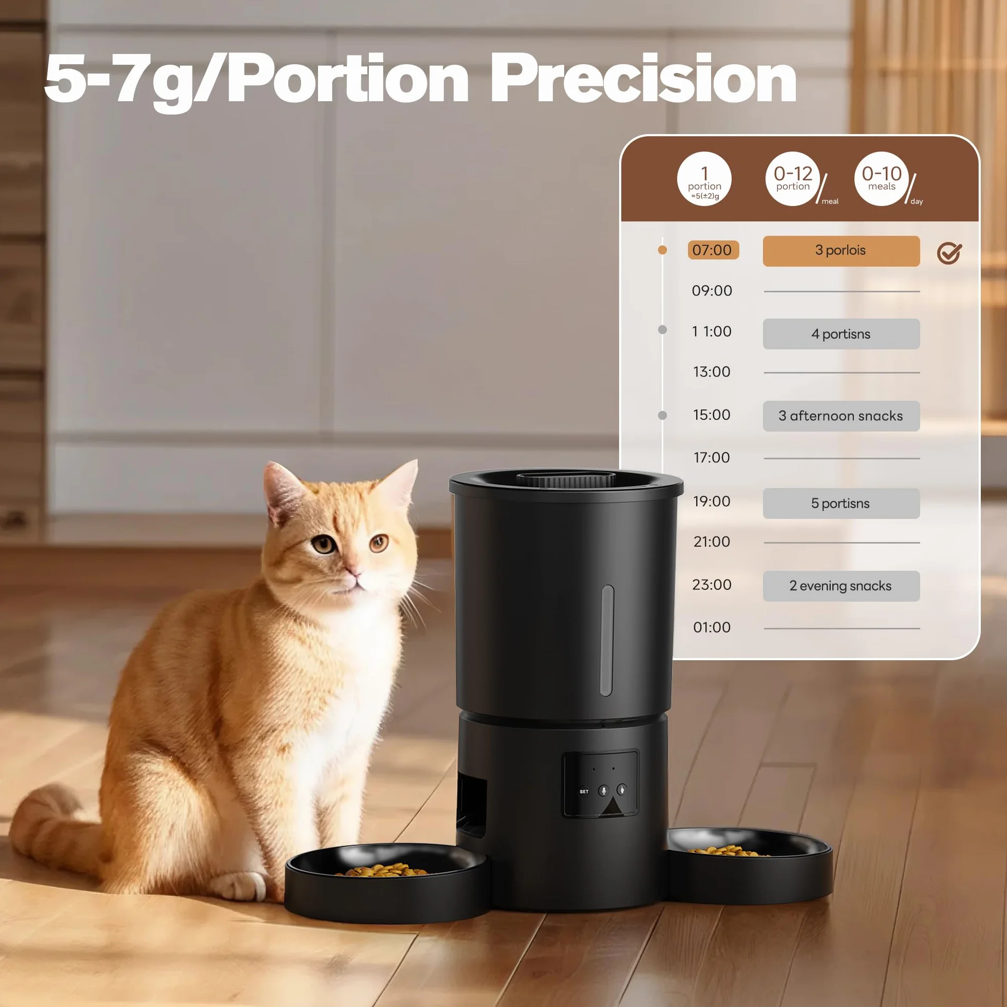 Distributeur Automatique de Croquettes AONBOY Double 5L WiFi 2.4G avec Minuterie APP pour Chat Chien Noir