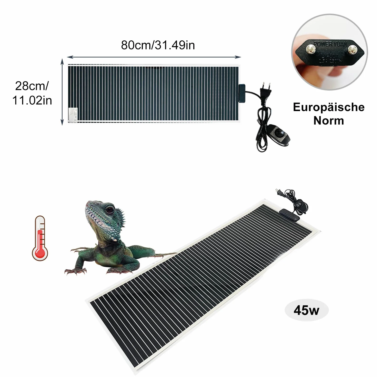 MENAYODA Tapis chauffant pour terrarium 80 cm x 28 cm 45 W température réglable reptiles