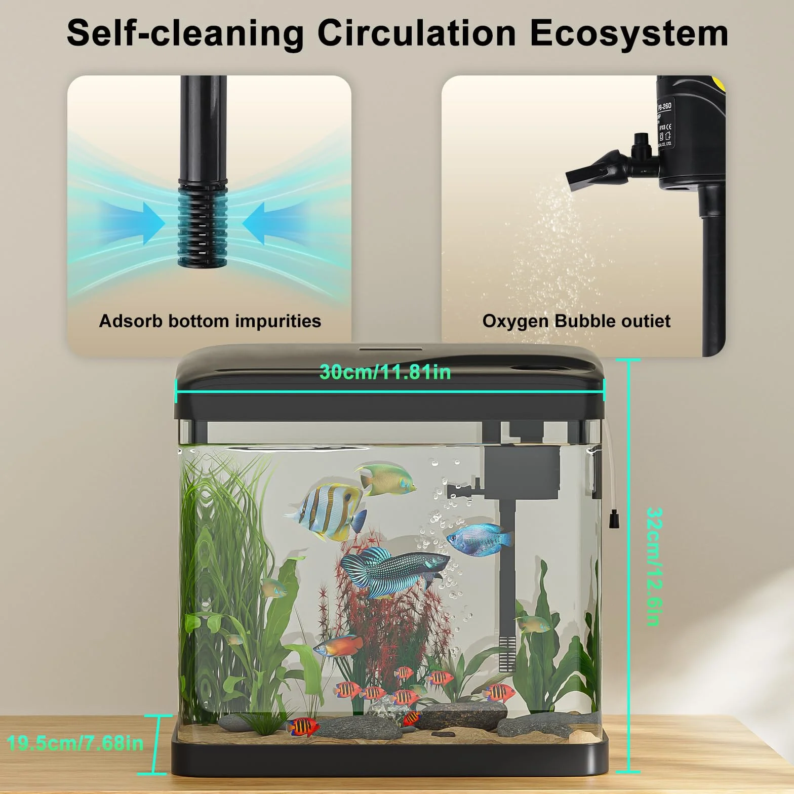 Aquarium Complet en Verre avec Éclairage LED Pompe Filtre Décoration Table Bureau 15L