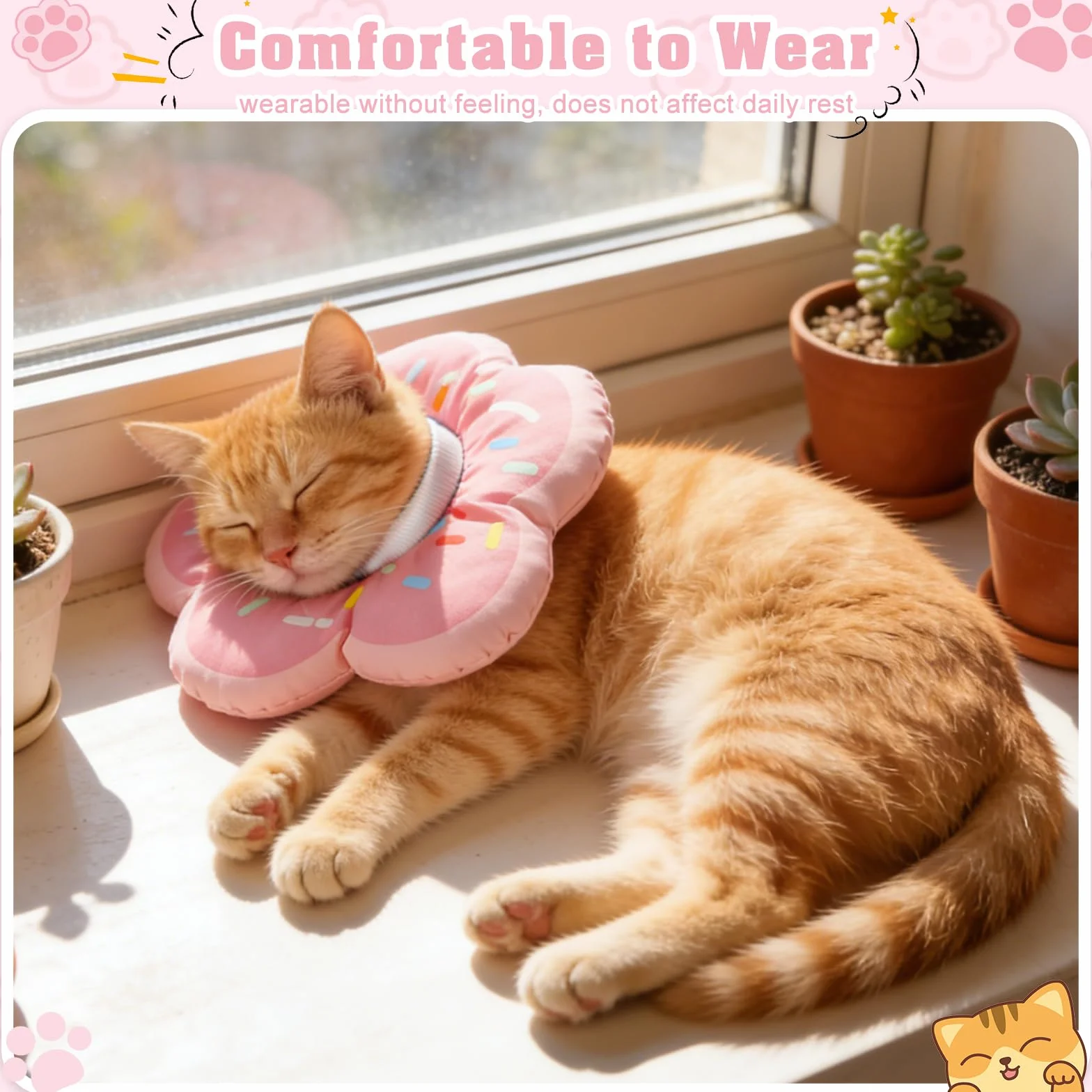 Collier Anti Léchage pour Chat, Colerette Adjustable Imperméable, Beignet Rose