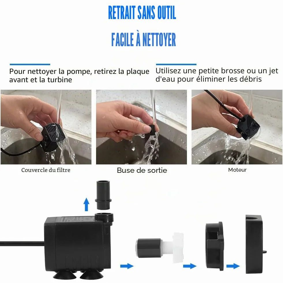 Flintronic Pompe Eau Submersible Aquarium Pump Ajustable 200L/H 3W Ultra-Silencieux USB 1.4m