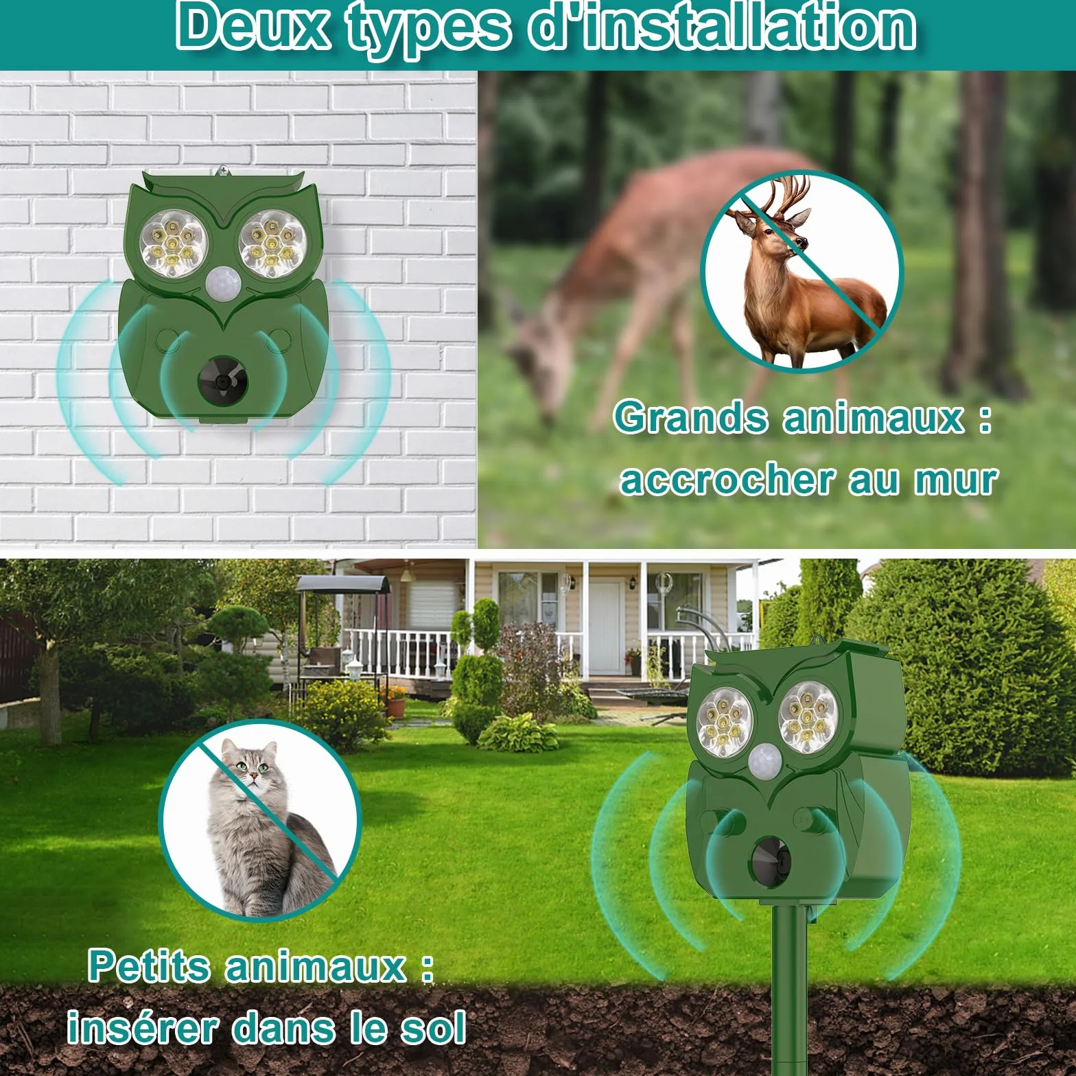 Répulsif Chat Extérieur Ultrason 1 Pièce, Anti Chat avec Détecteur de Mouvement, pour Animaux Chats Oiseaux Chiens Vergers Jardins