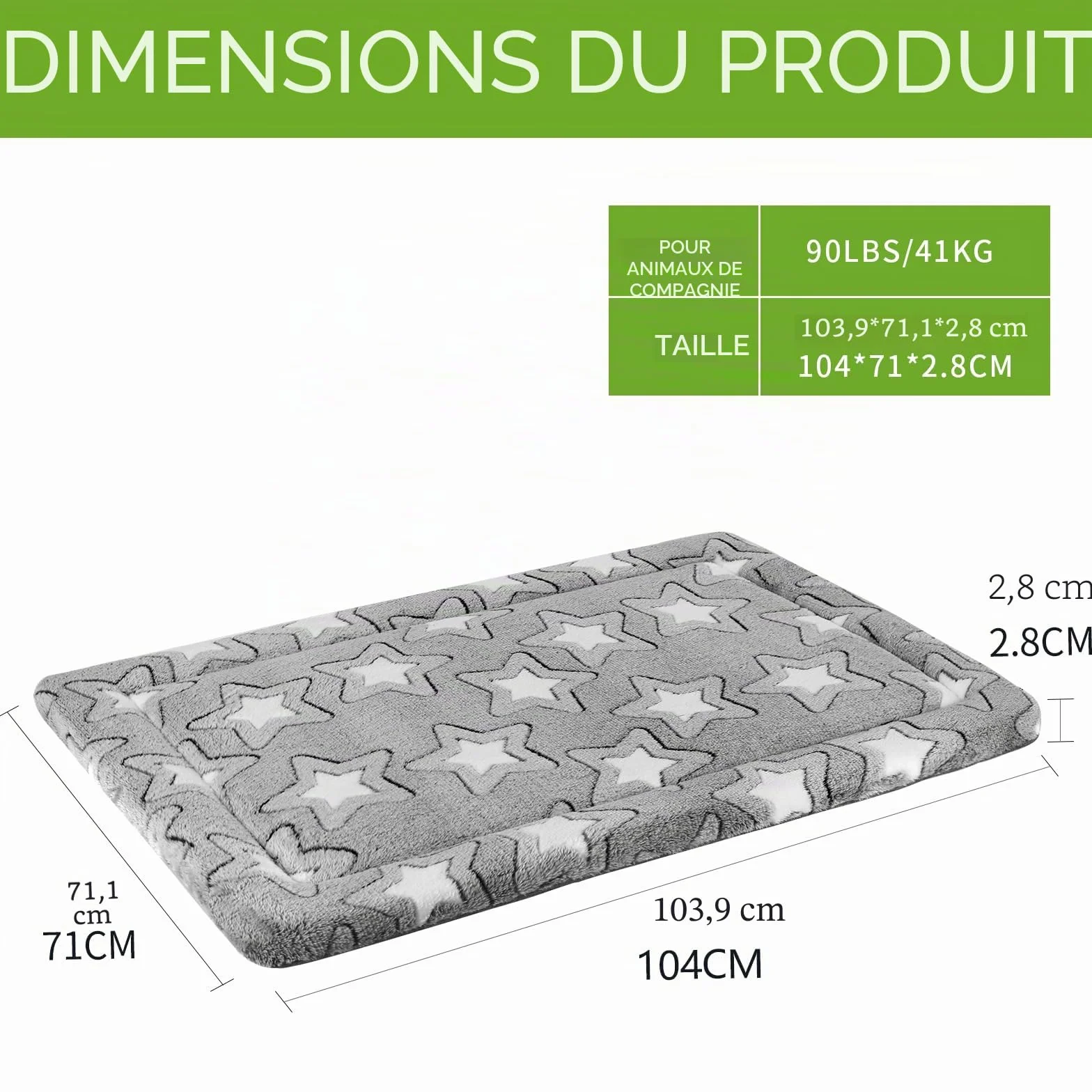EMPSIGN Panier Réversible Frais Chaud Coussin Chien Grande Taille 107x71x2,8cm Tapis Lavable Matelas Lit Mousse Haute Densité