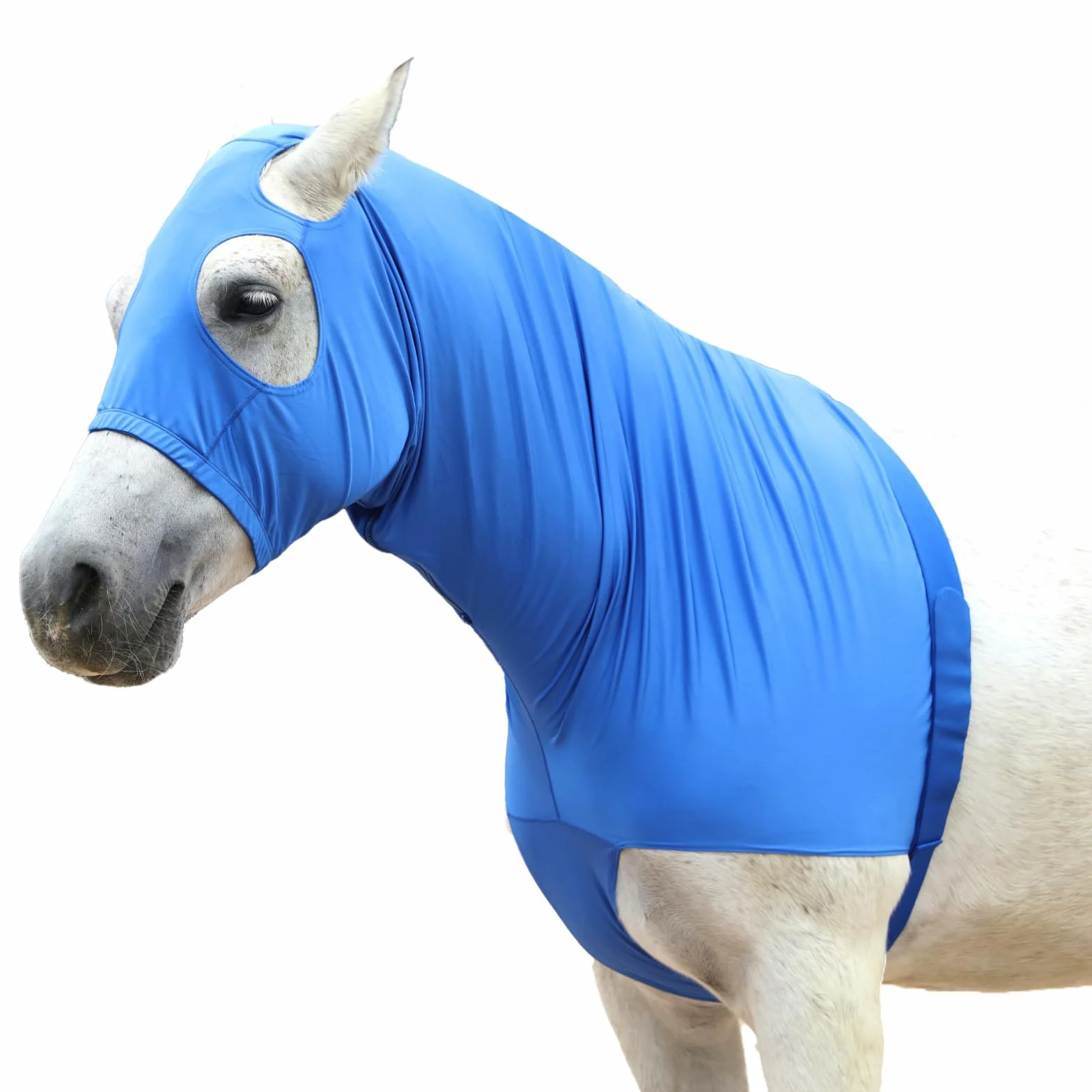 Mane Braid Capuche extensible pour cheval XXL Bleu bouclier anti-mouches fermeture éclair protection visage cou