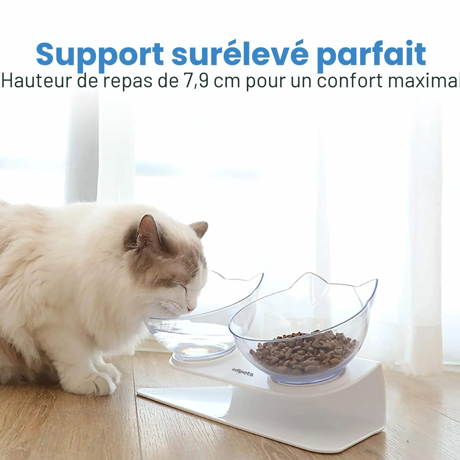 Gamelle Chat Double Réglable avec Support Surélevé Transparent Edipets