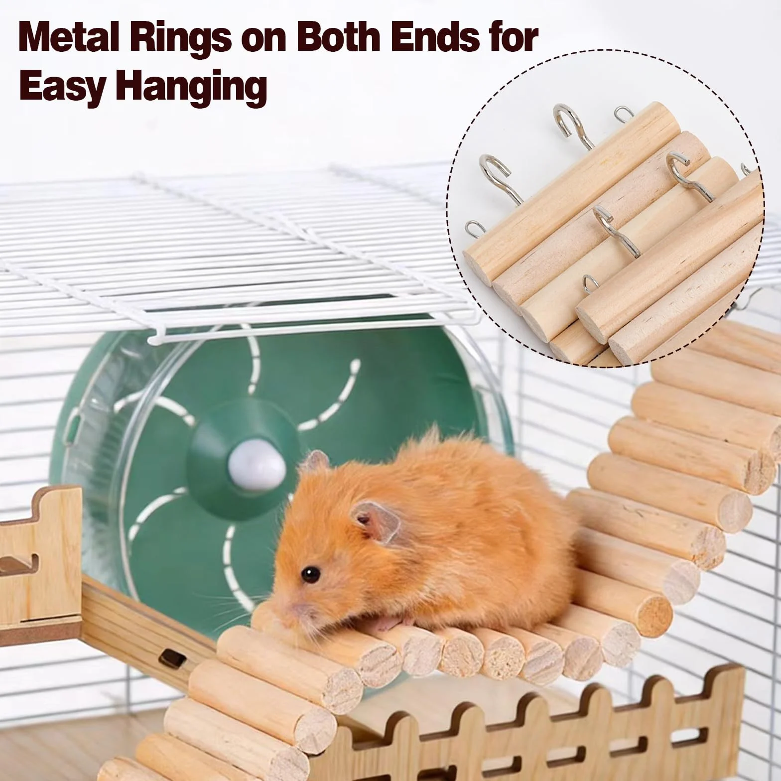 Échelle Hamster en Bois 60×8 cm Pont Escalade Suspendu Flexible pour Cage Petit Animal